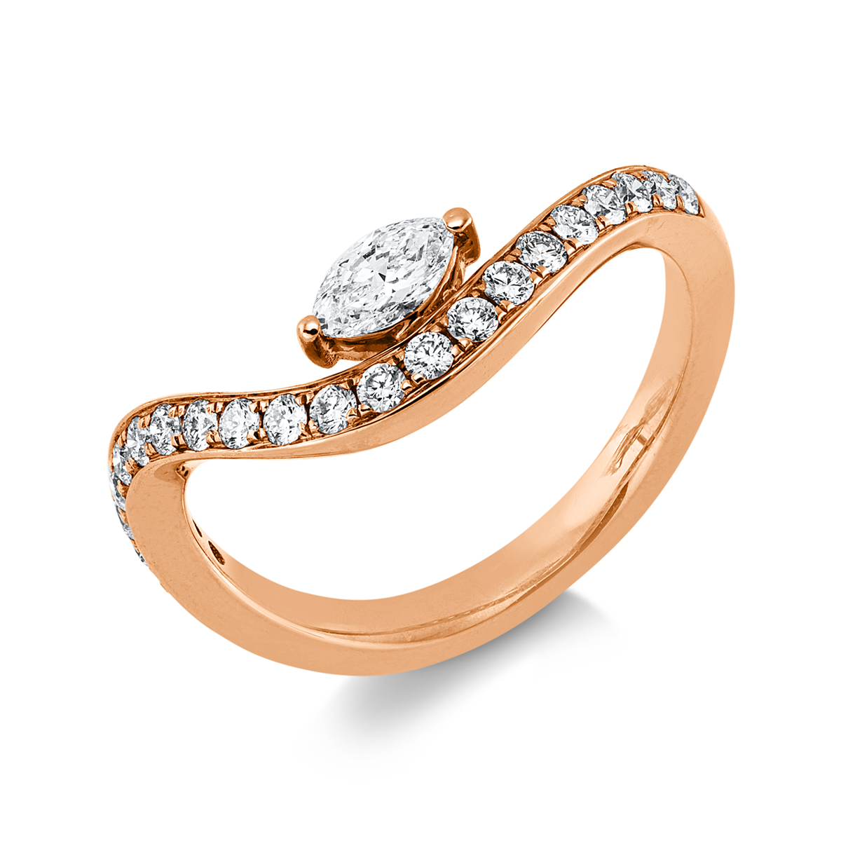 diamond full cut  modern woman ring in red gold