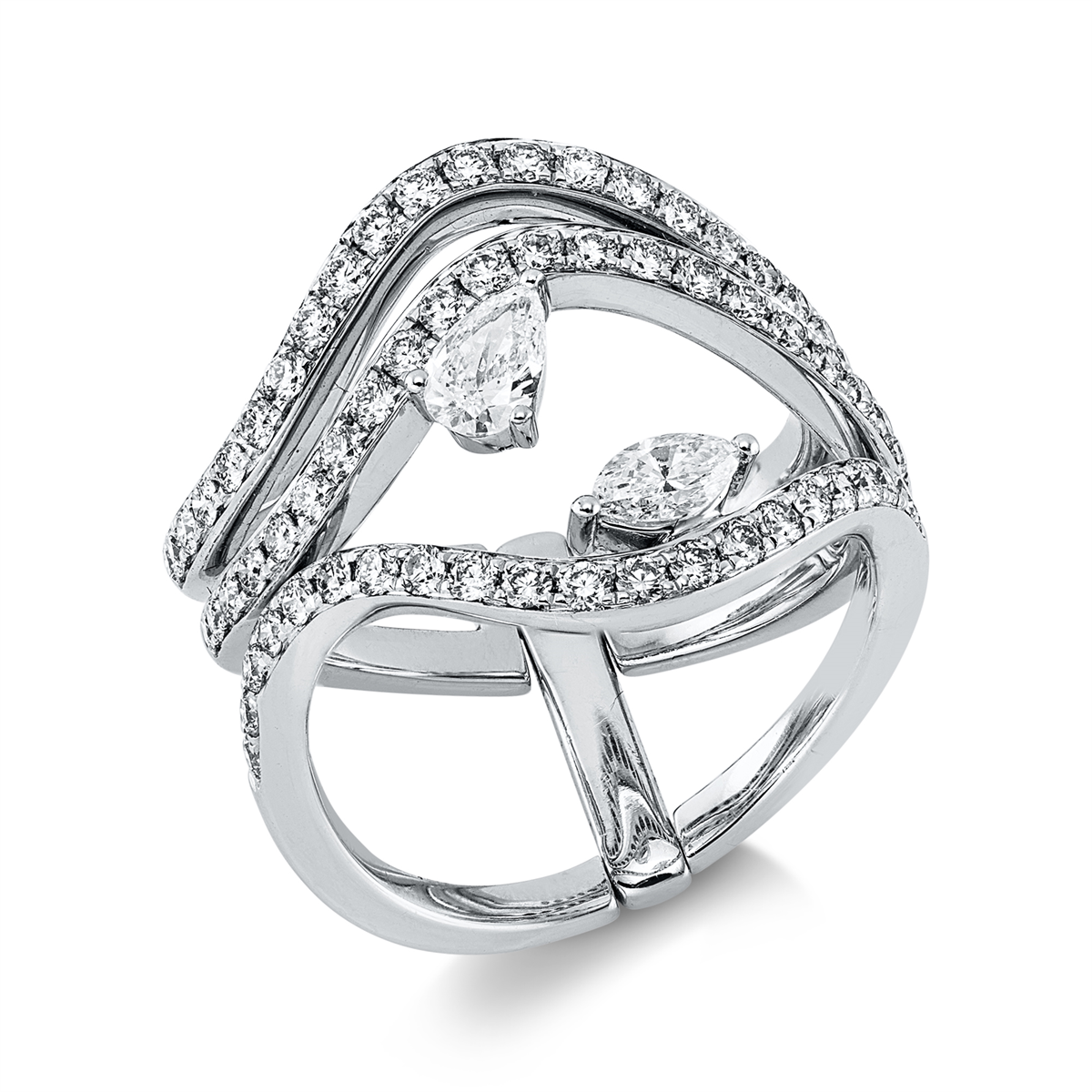 diamond full cut  multi-stone ring in white gold