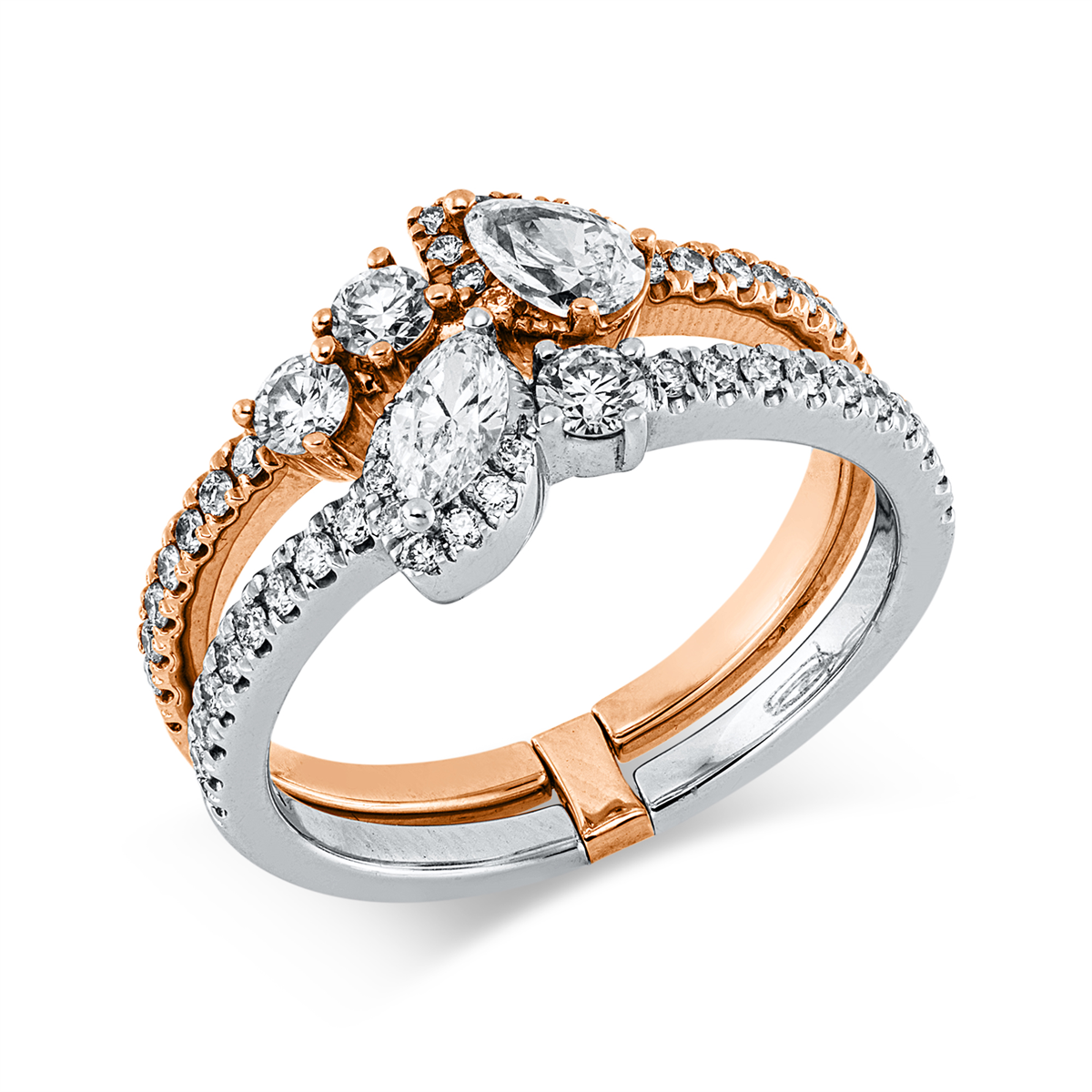 diamond full cut  modern woman ring in red gold / white gold
