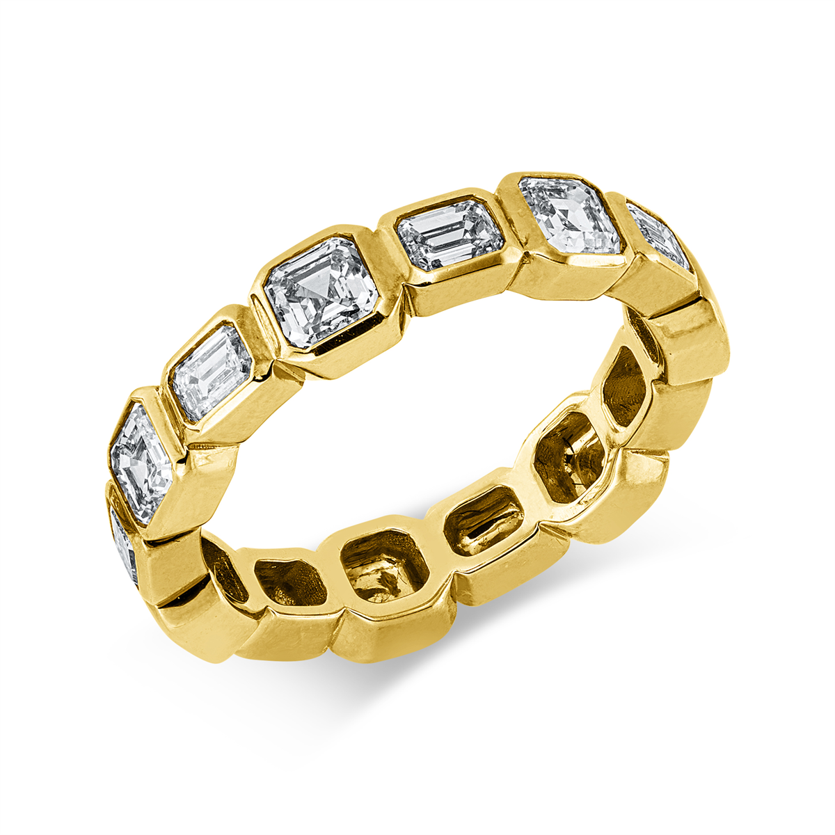 emerald cut  multi-stone ring in yellow gold