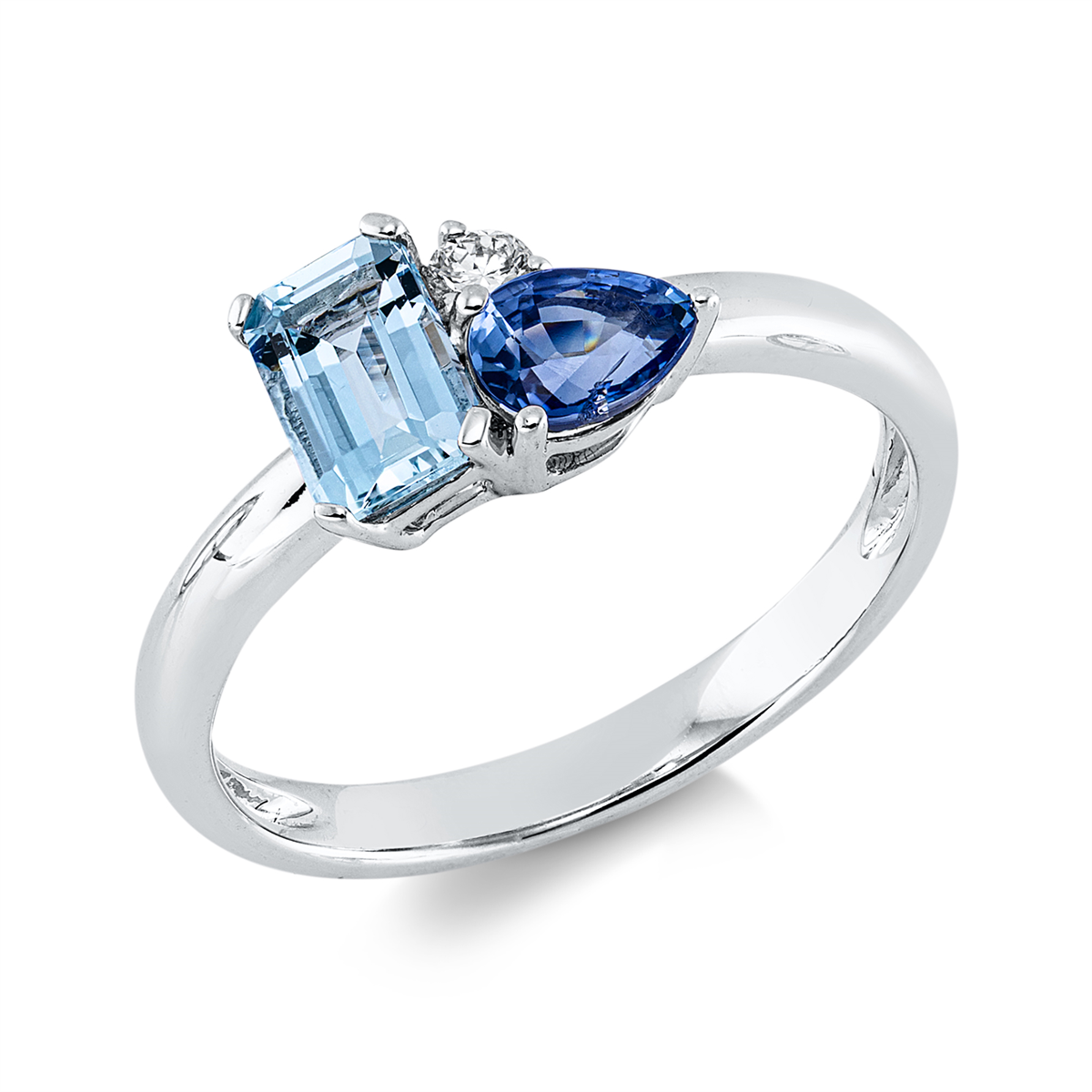 diamond full cut sapphire colored stone fashion ring in white gold