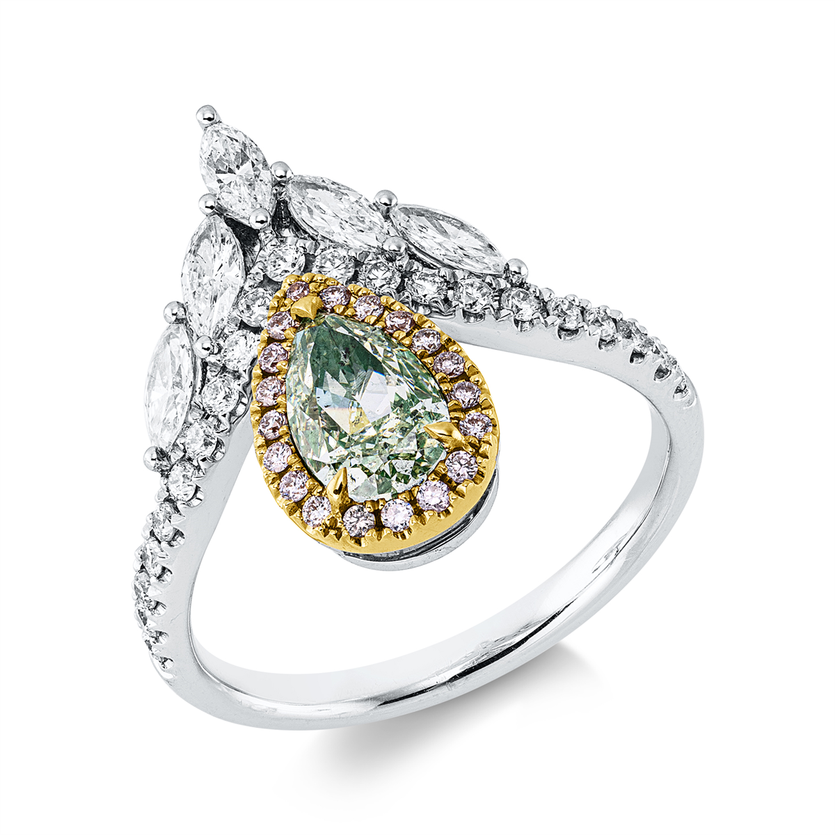 diamond full cut  fancy colored diamond ring in whitegold / rosegold
