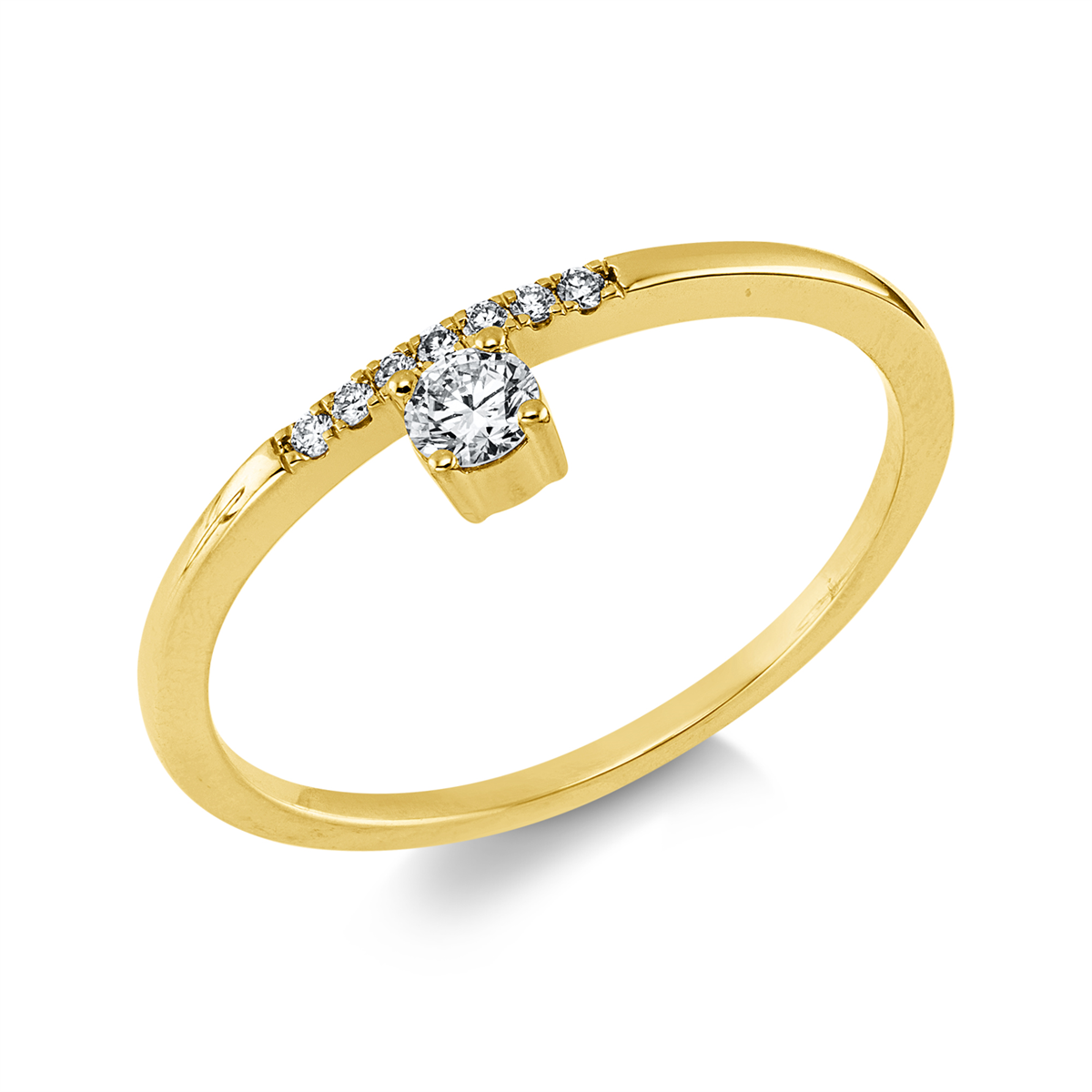 diamond full cut  solitaire with accent stones ring in yellow gold