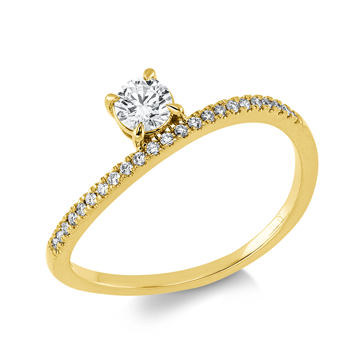 diamond full cut  solitaire with accent stones ring in yellow gold