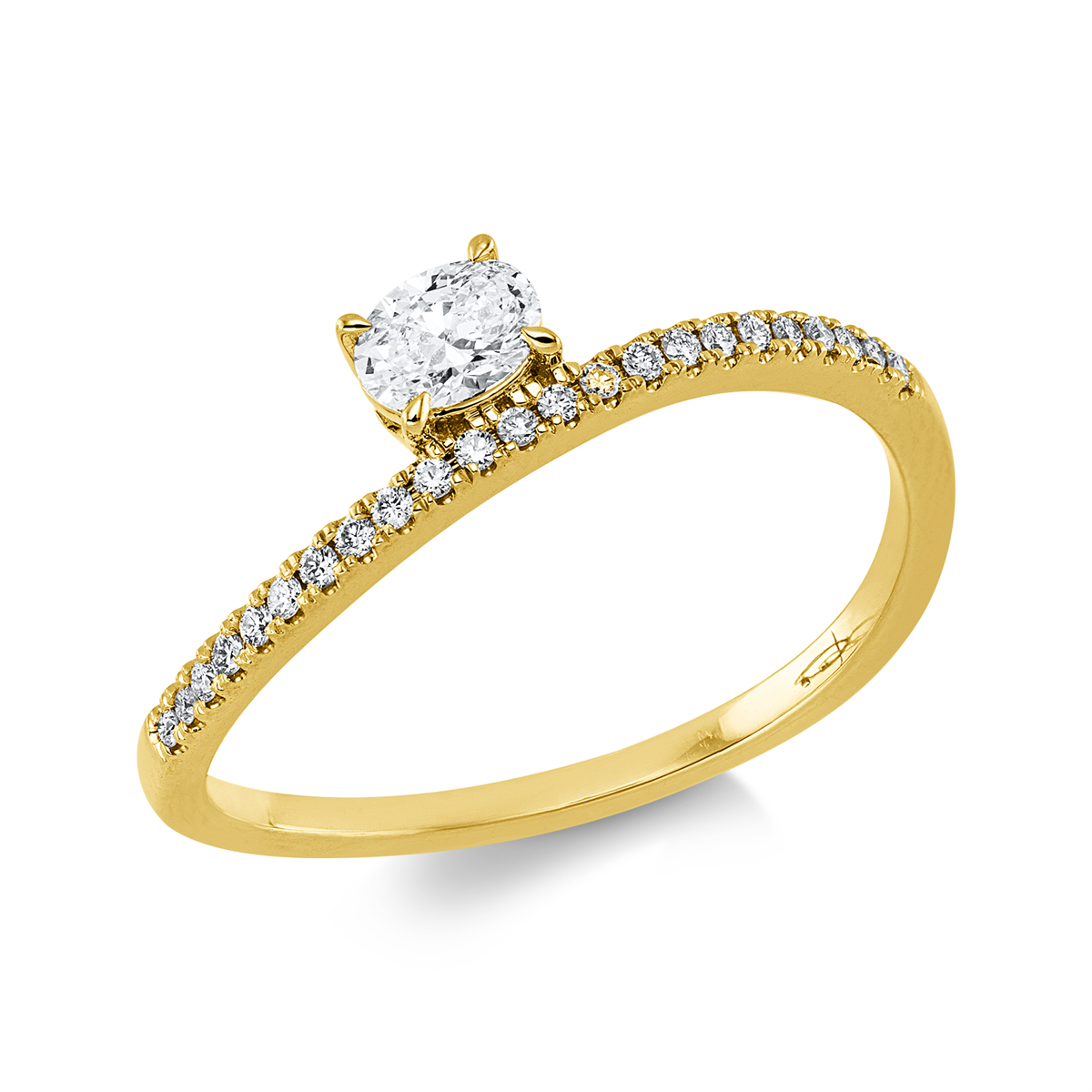 diamond full cut  solitaire with accent stones ring in yellow gold