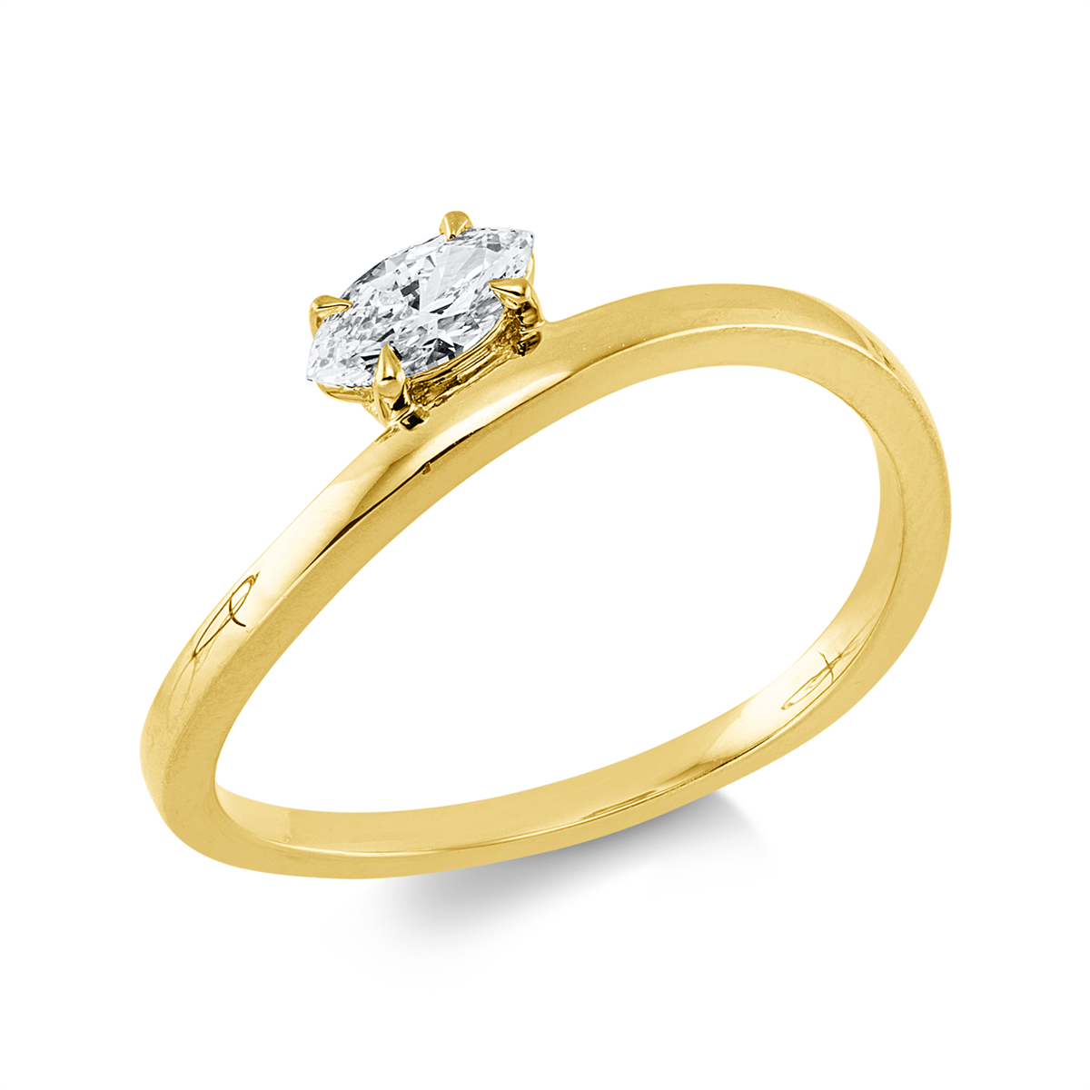 marquise  solitaire ring in yellow gold