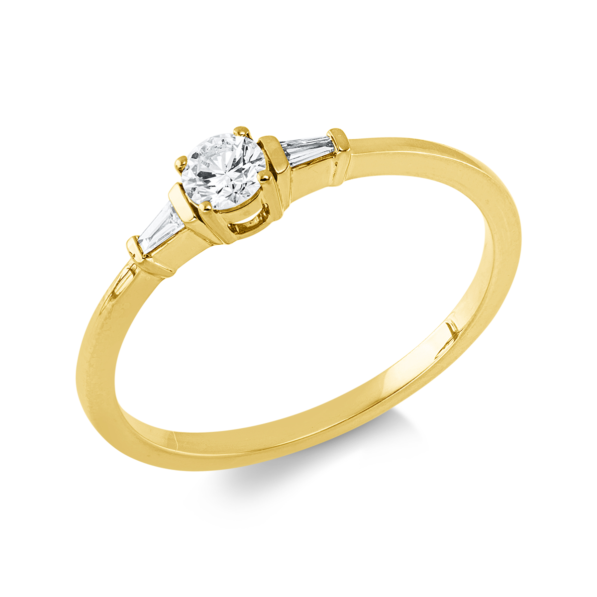 taper  solitaire with accent stones ring in yellow gold