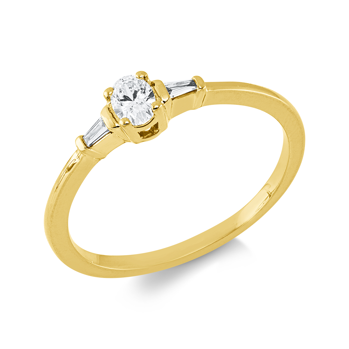 taper  solitaire with accent stones ring in yellow gold