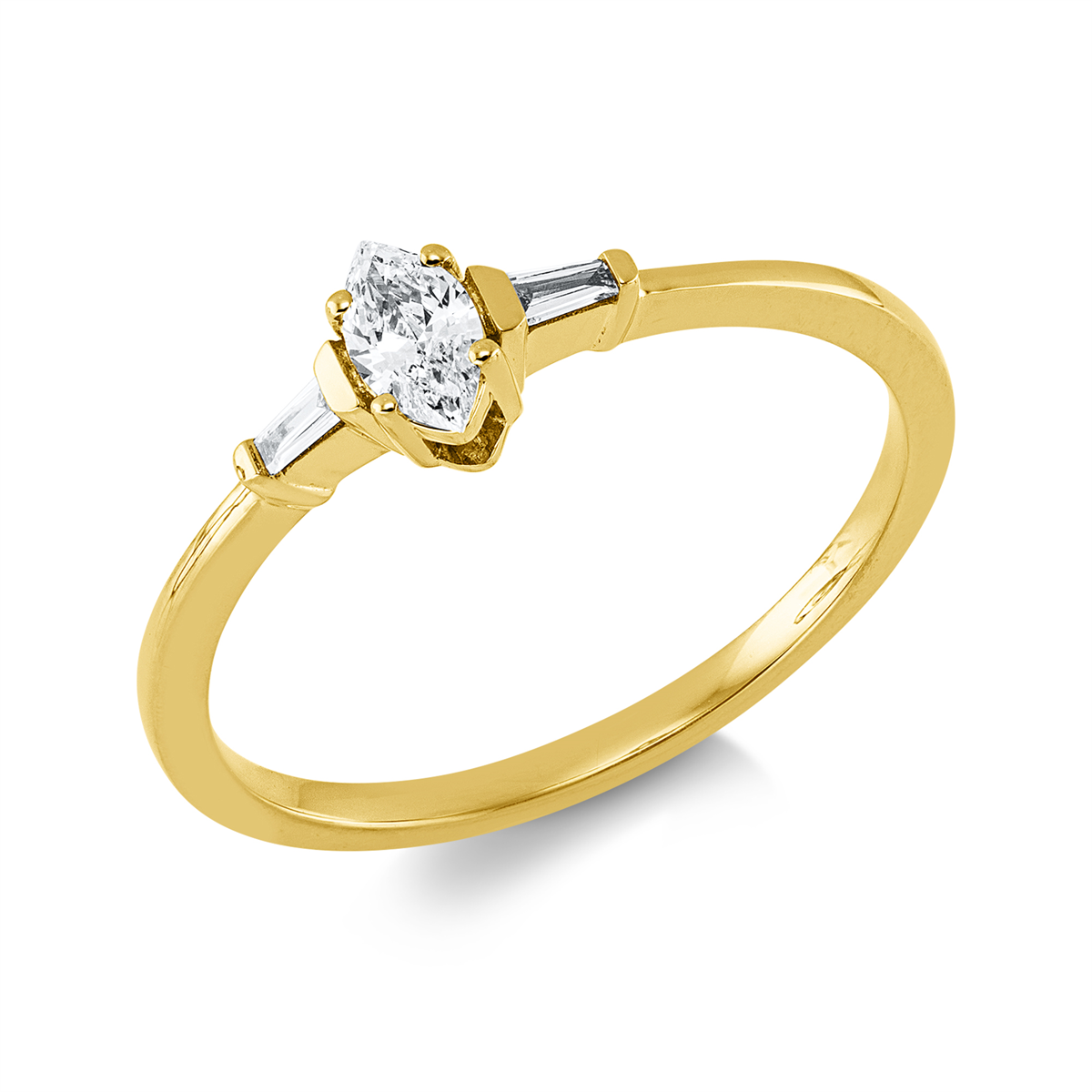 taper  solitaire with accent stones ring in yellow gold