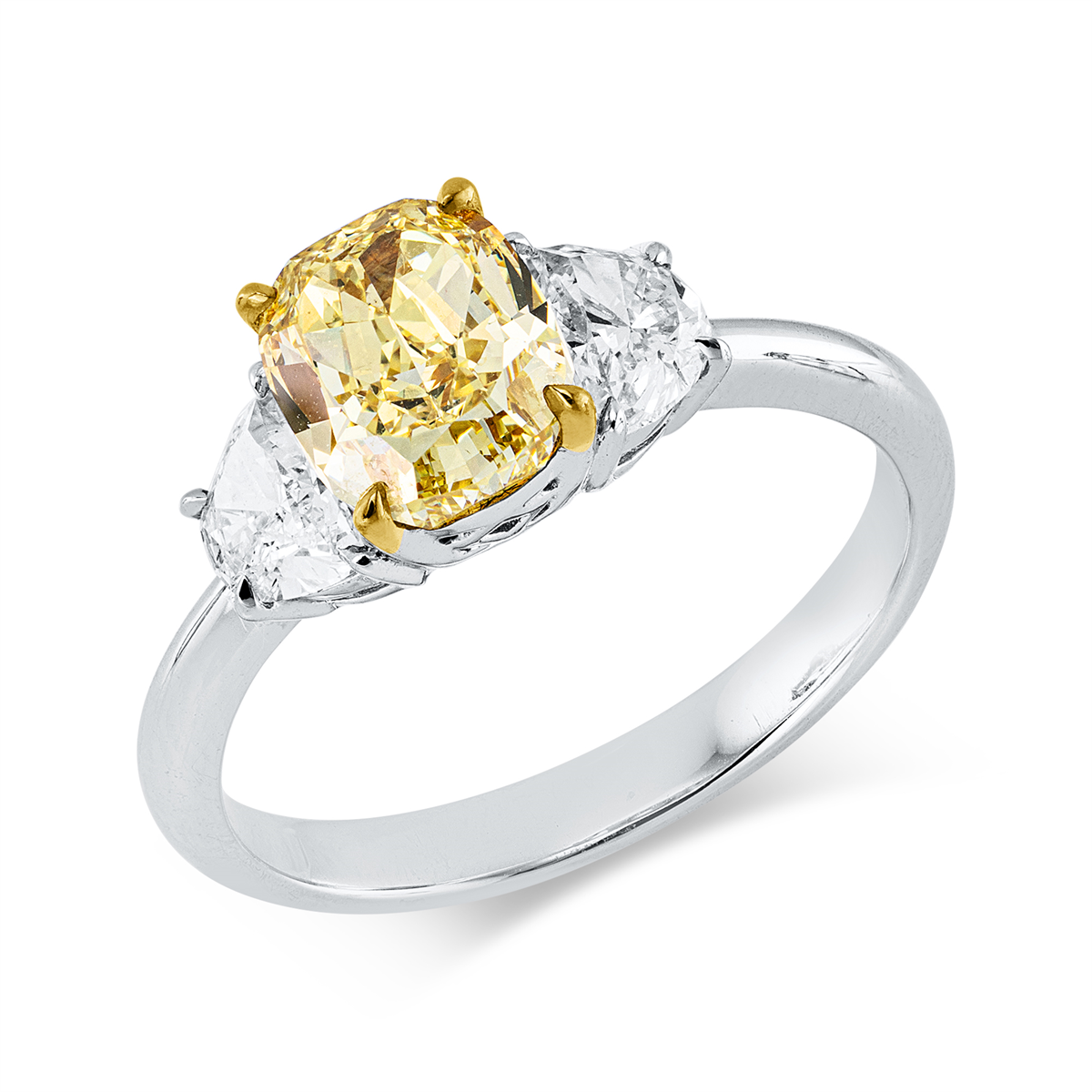 fantasy-cut  fancy colored diamond ring in white gold / yellow gold