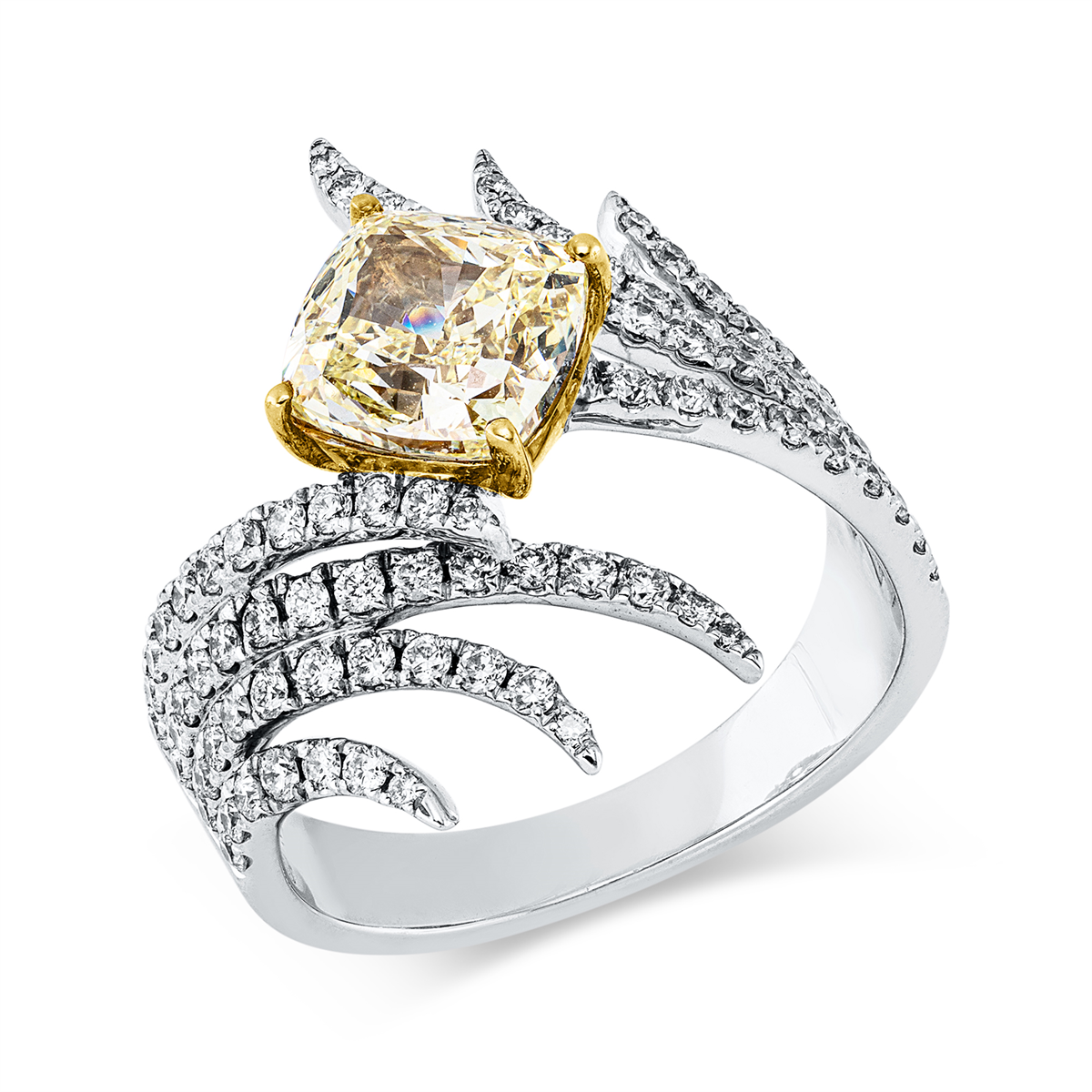 diamond full cut  fancy colored diamond ring in white gold / yellow gold
