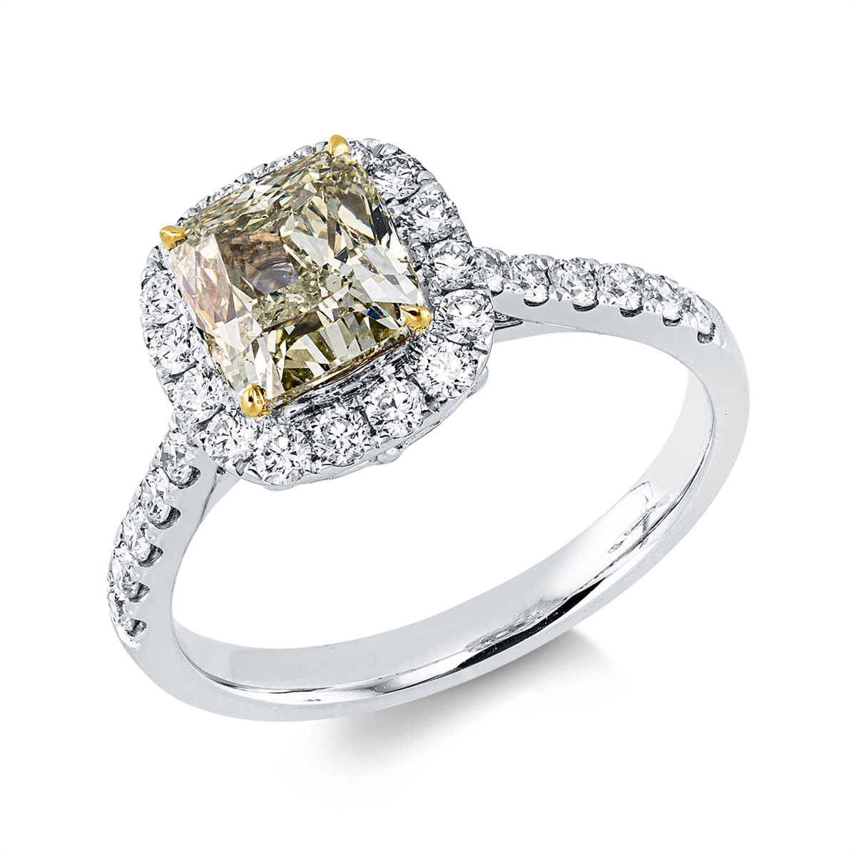 diamond full cut  fancy colored diamond ring in white gold / yellow gold