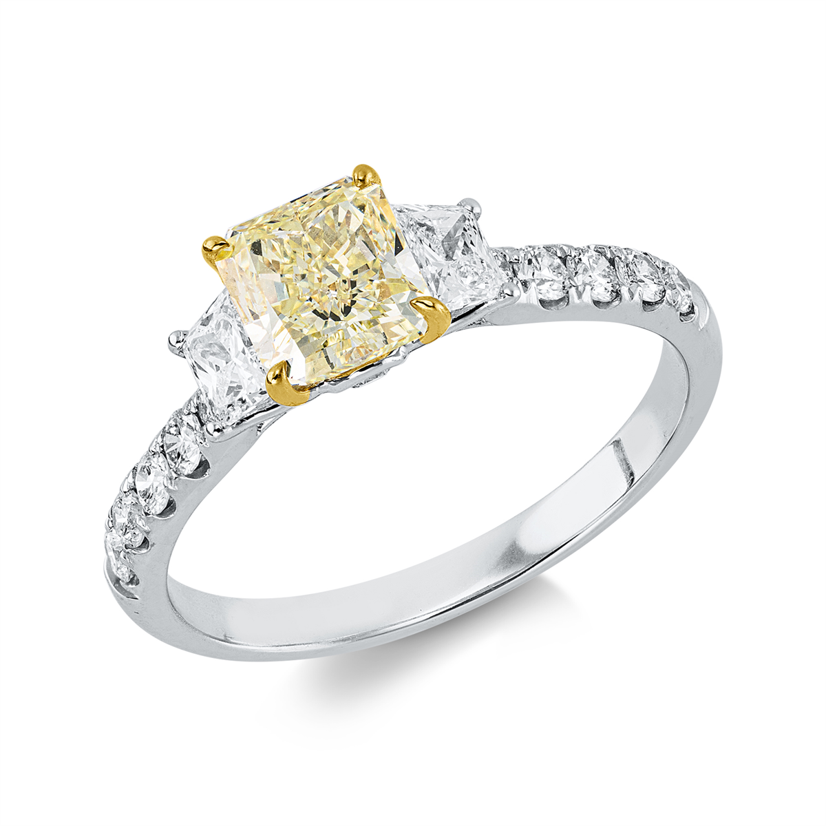 diamond full cut  fancy colored diamond ring in white gold / yellow gold