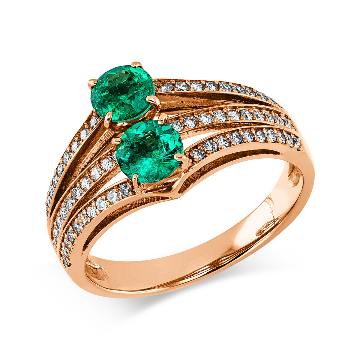 diamond full cut emerald colored stone classic ring in red gold