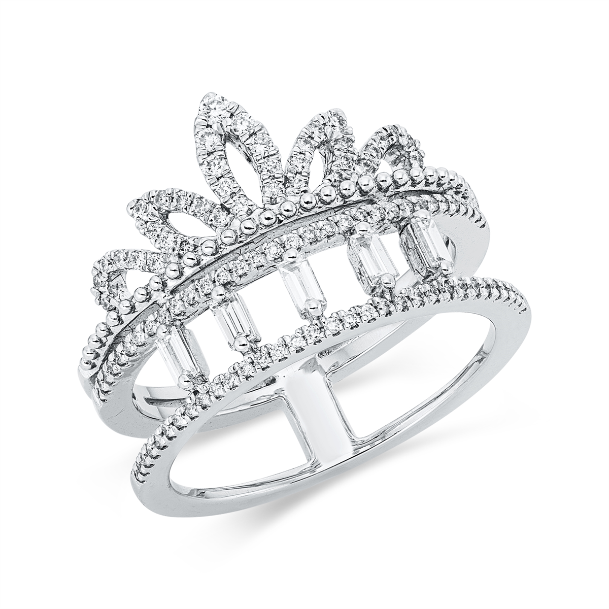 diamond full cut  baguette ring in white gold