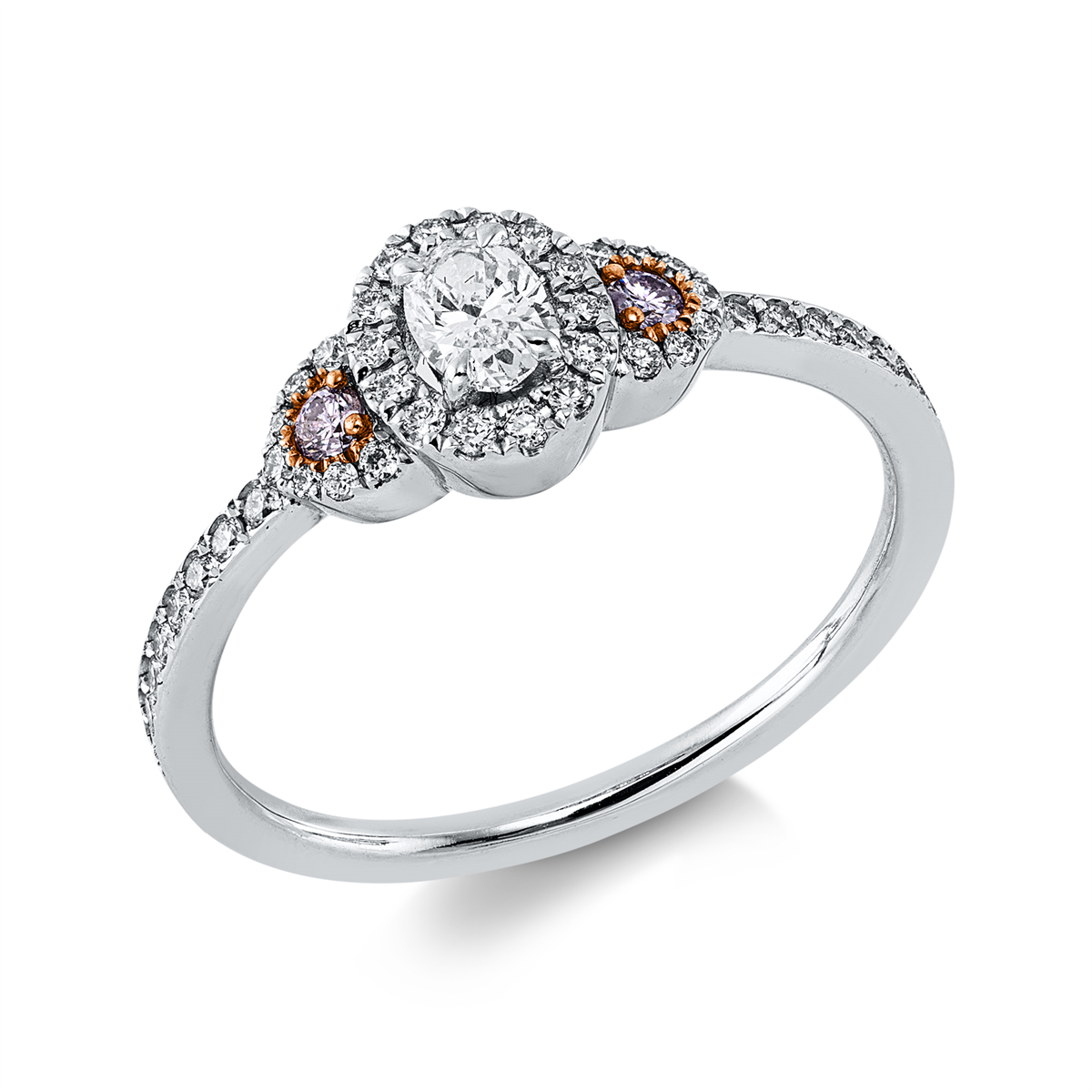 diamond full cut  solitaire with accent stones ring in whitegold / rosegold