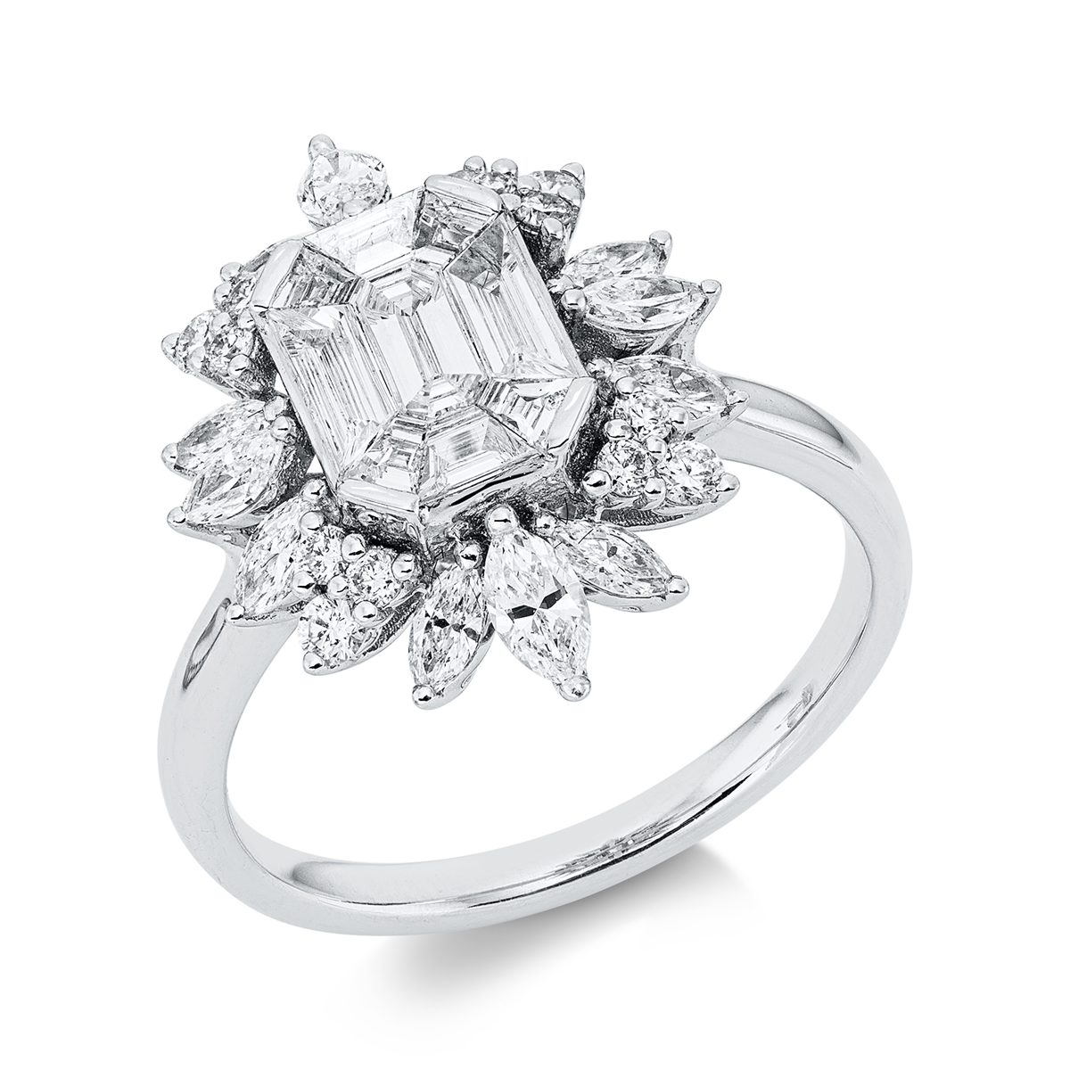 diamond full cut  illusion classic ring in white gold