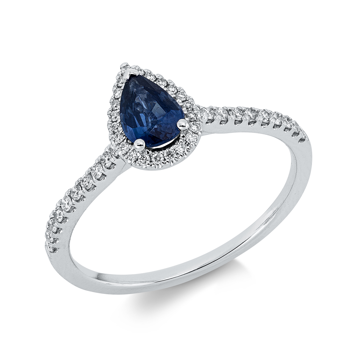 diamond full cut sapphire colored stone classic ring in white gold