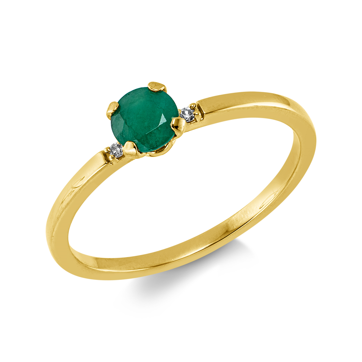 diamond single cut emerald colored stone classic ring in yellow gold