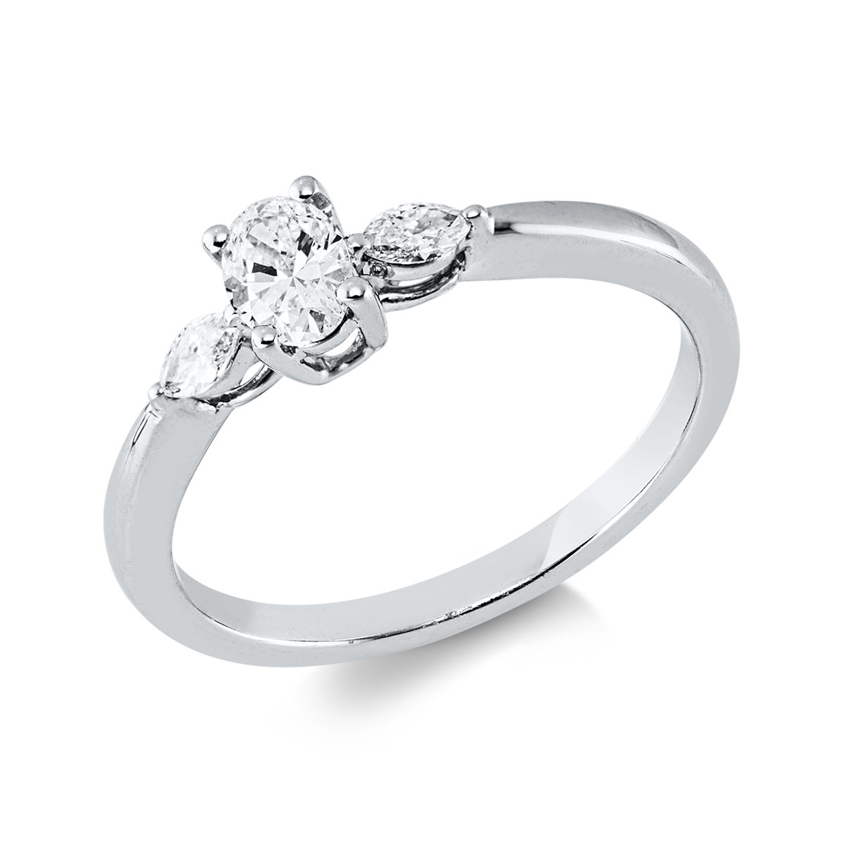 marquise  solitaire with accent stones ring in white gold