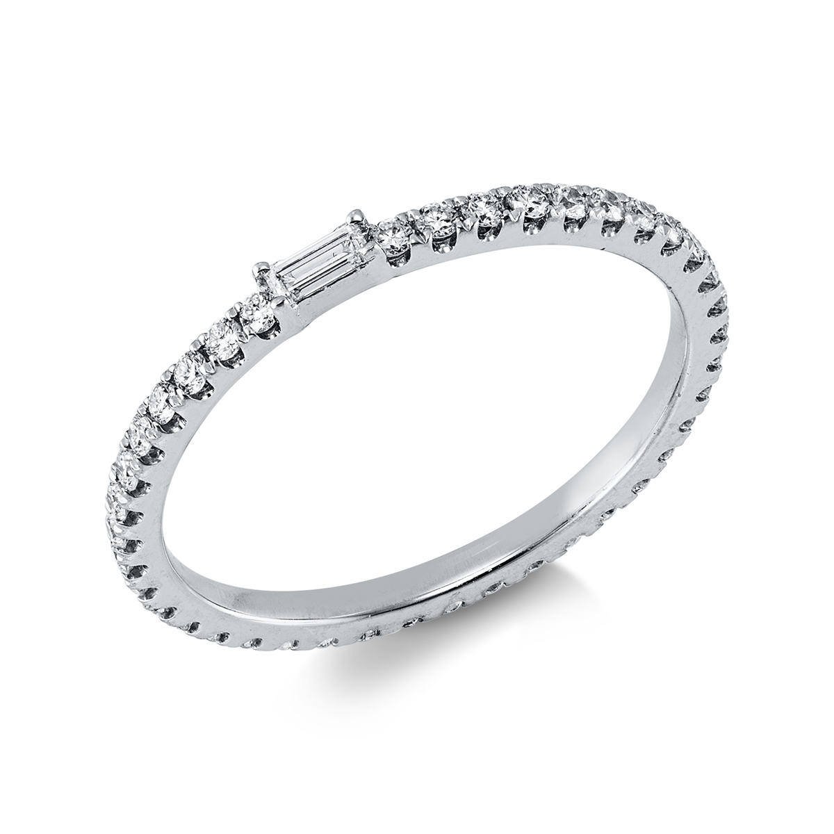 diamond full cut  baguette ring in white gold