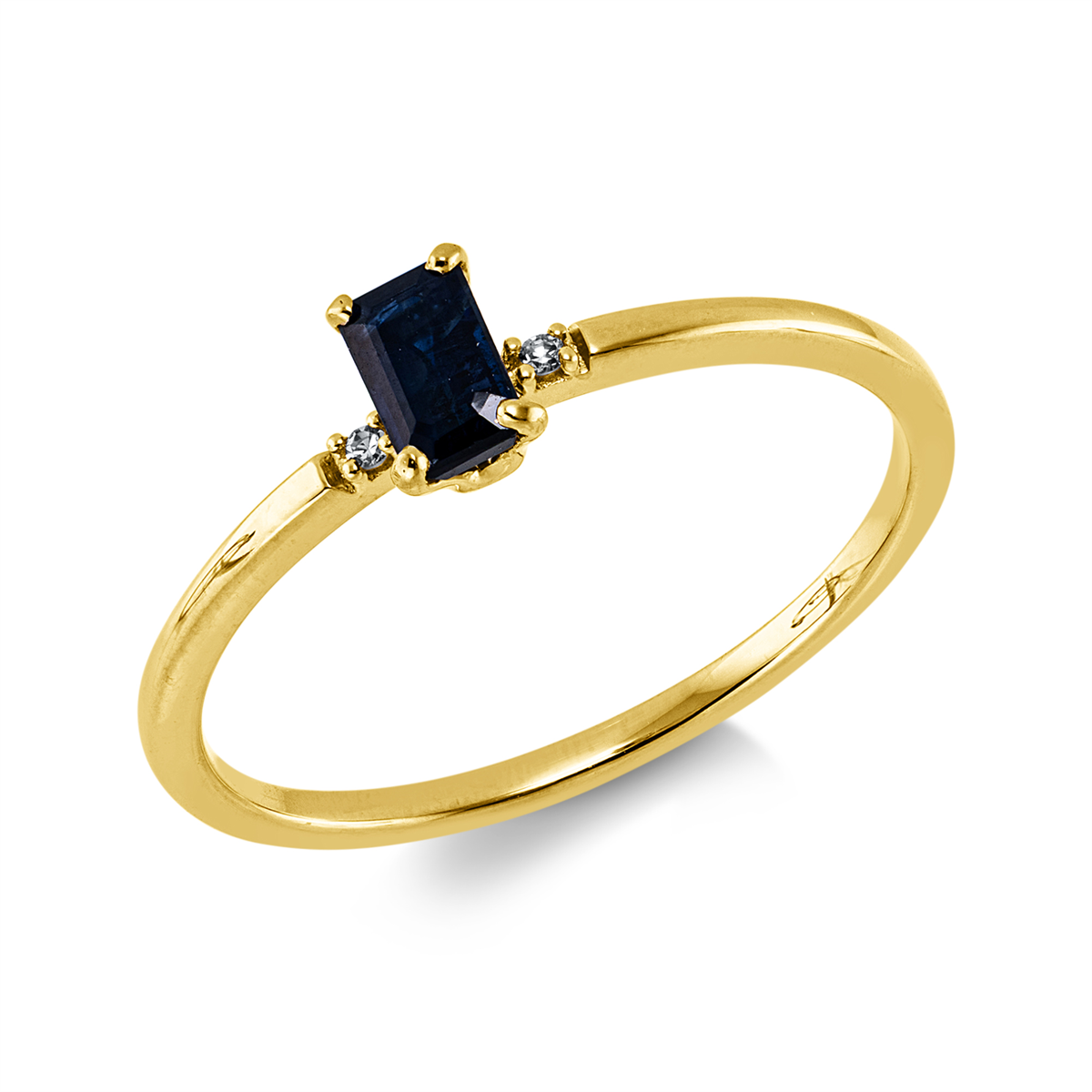 diamond single cut sapphire colored stone classic ring in yellow gold