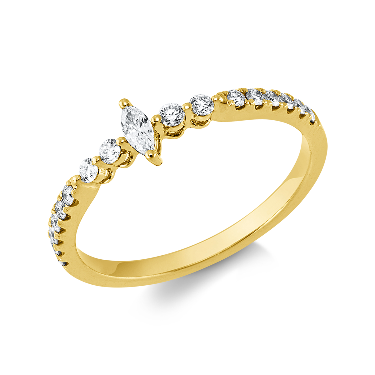 diamond full cut  modern woman ring in yellow gold