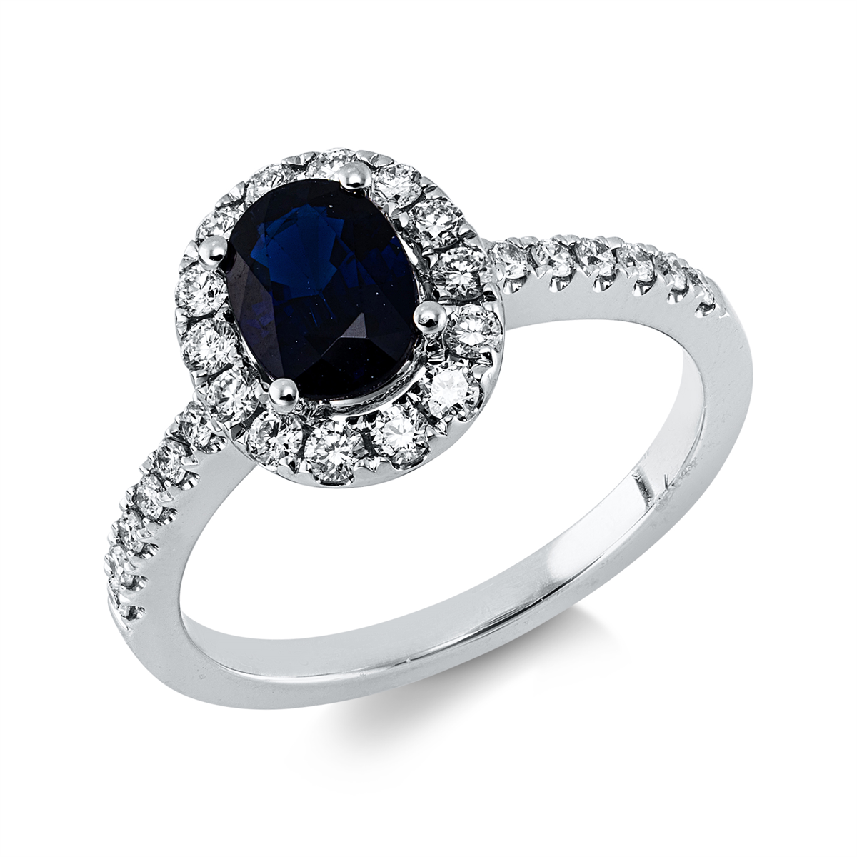 diamond full cut sapphire colored stone classic ring in white gold