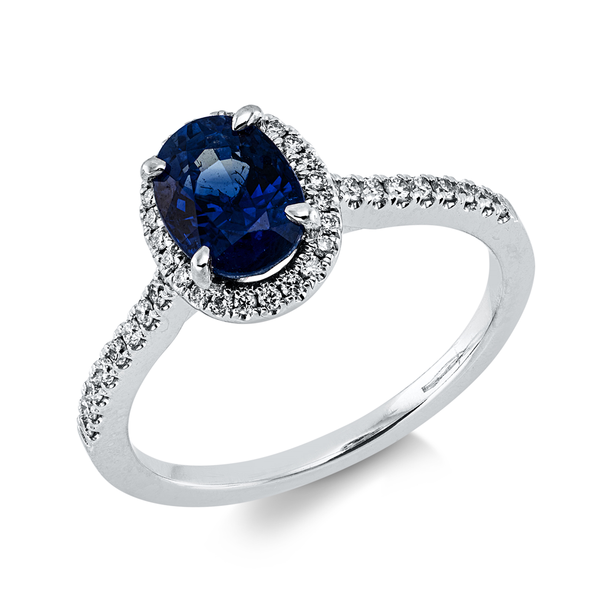 diamond full cut sapphire colored stone classic ring in white gold