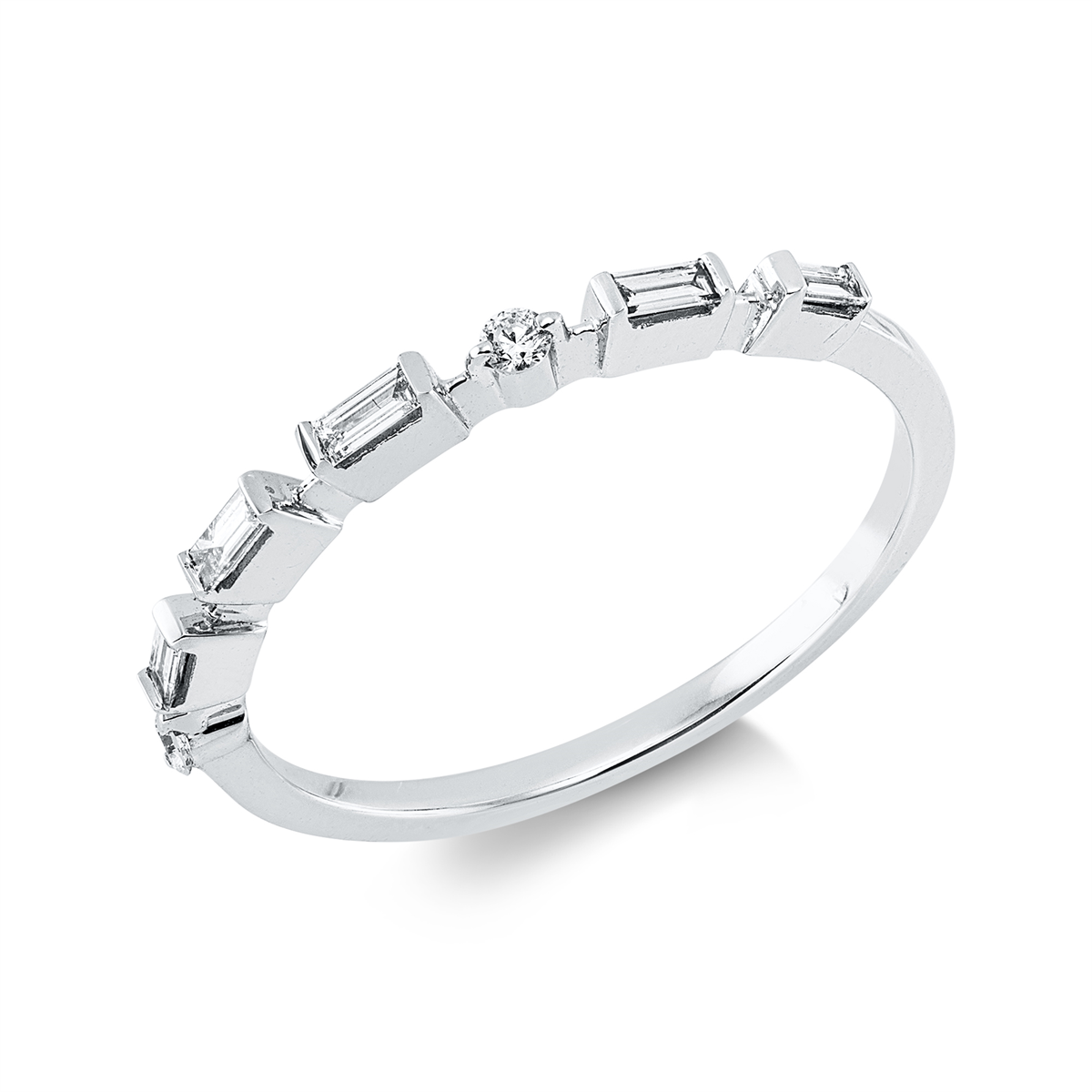 diamond full cut  baguette ring in white gold