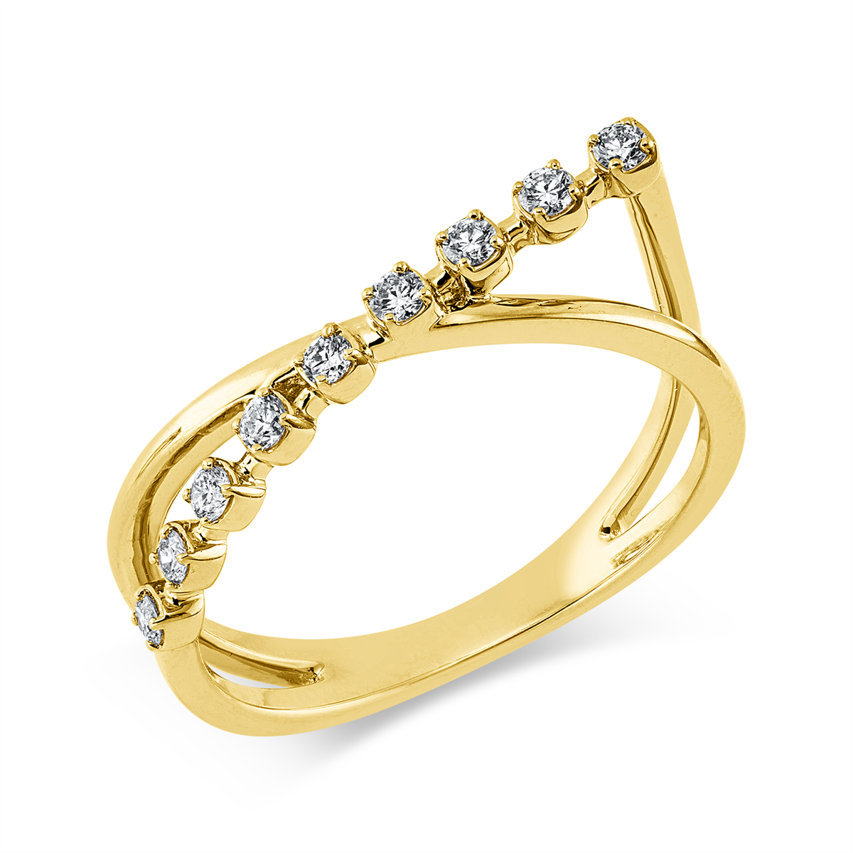 diamond full cut  modern woman ring in yellow gold