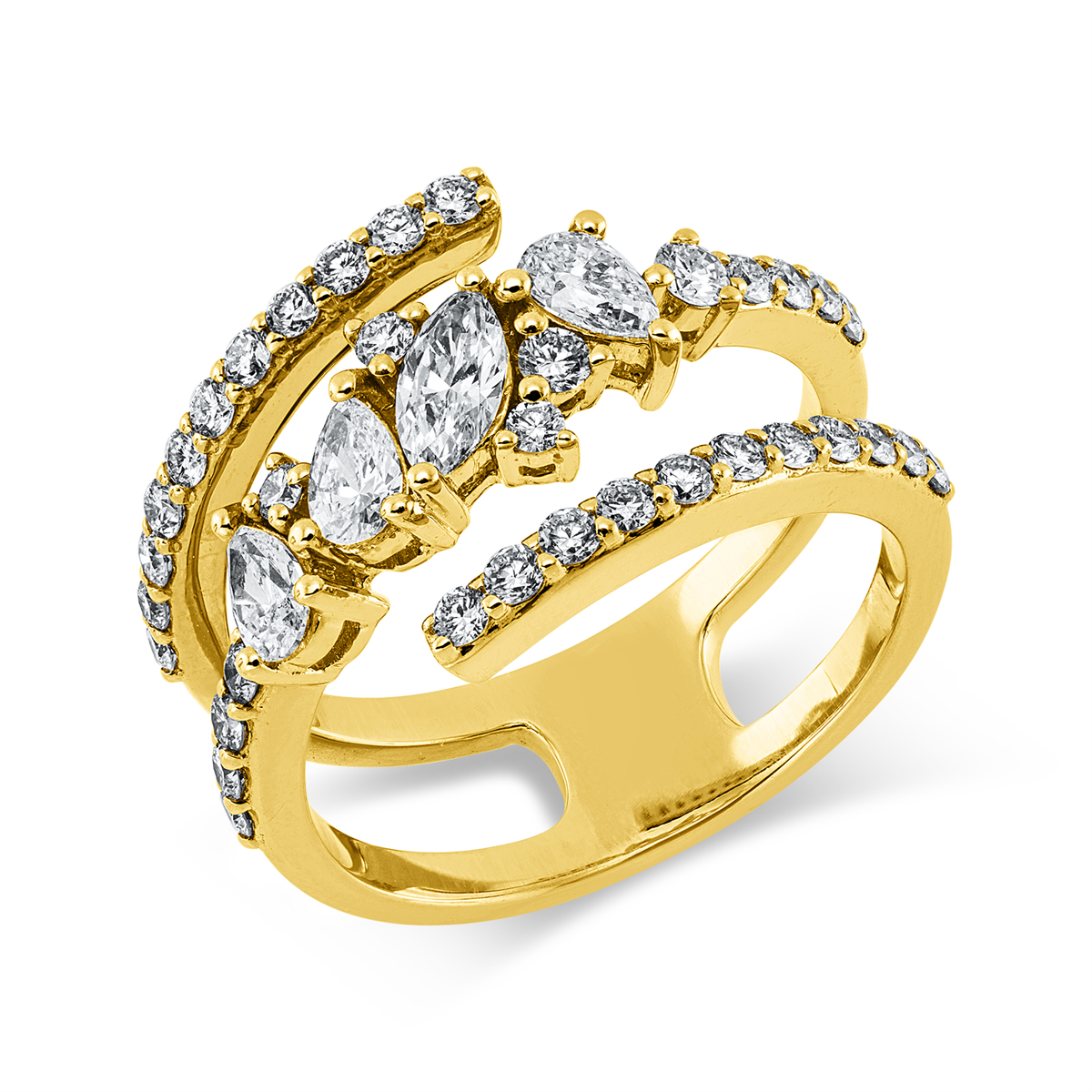 diamond full cut  modern woman ring in yellow gold