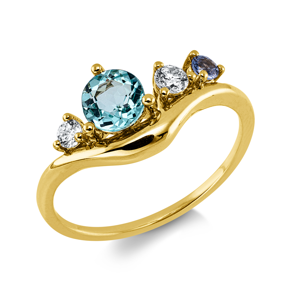 diamond full cut sapphire colored stone classic ring in yellow gold