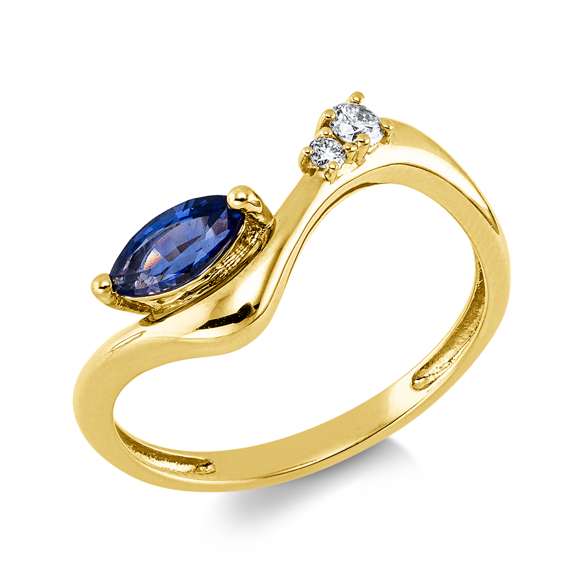 diamond full cut sapphire colored stone classic ring in yellow gold