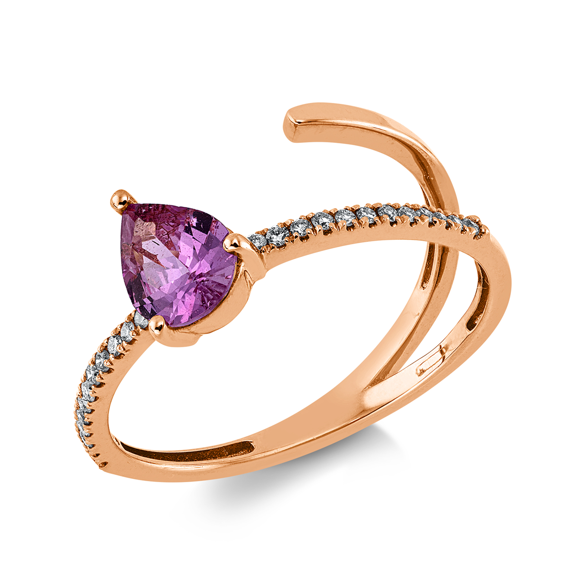 diamond full cut sapphire colored stone classic ring in red gold