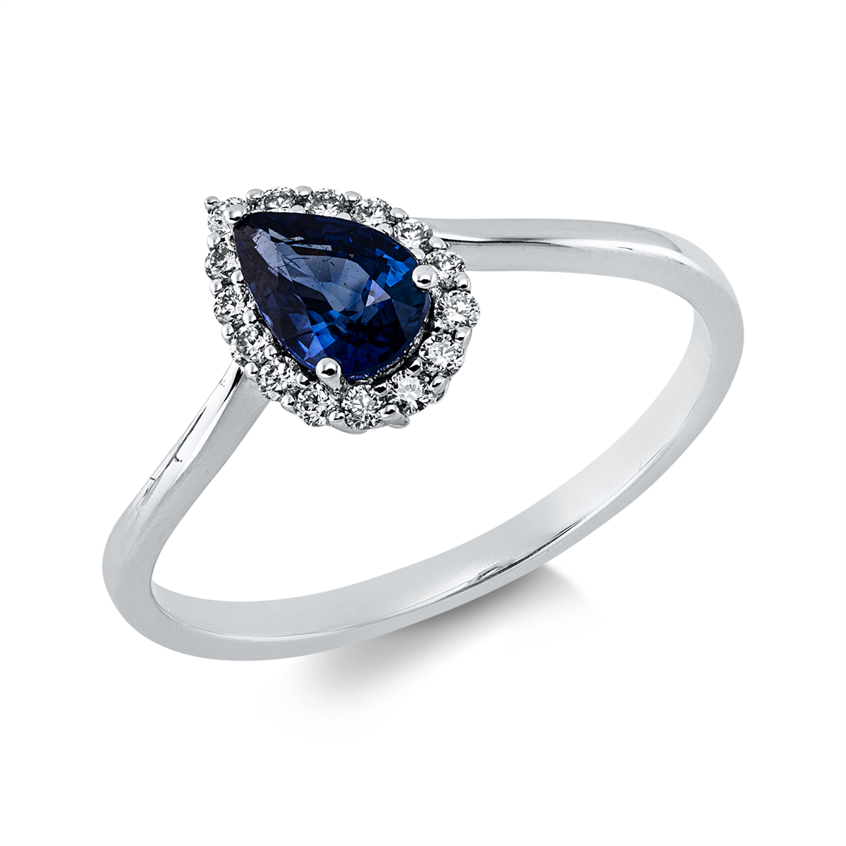 diamond full cut sapphire colored stone classic ring in white gold
