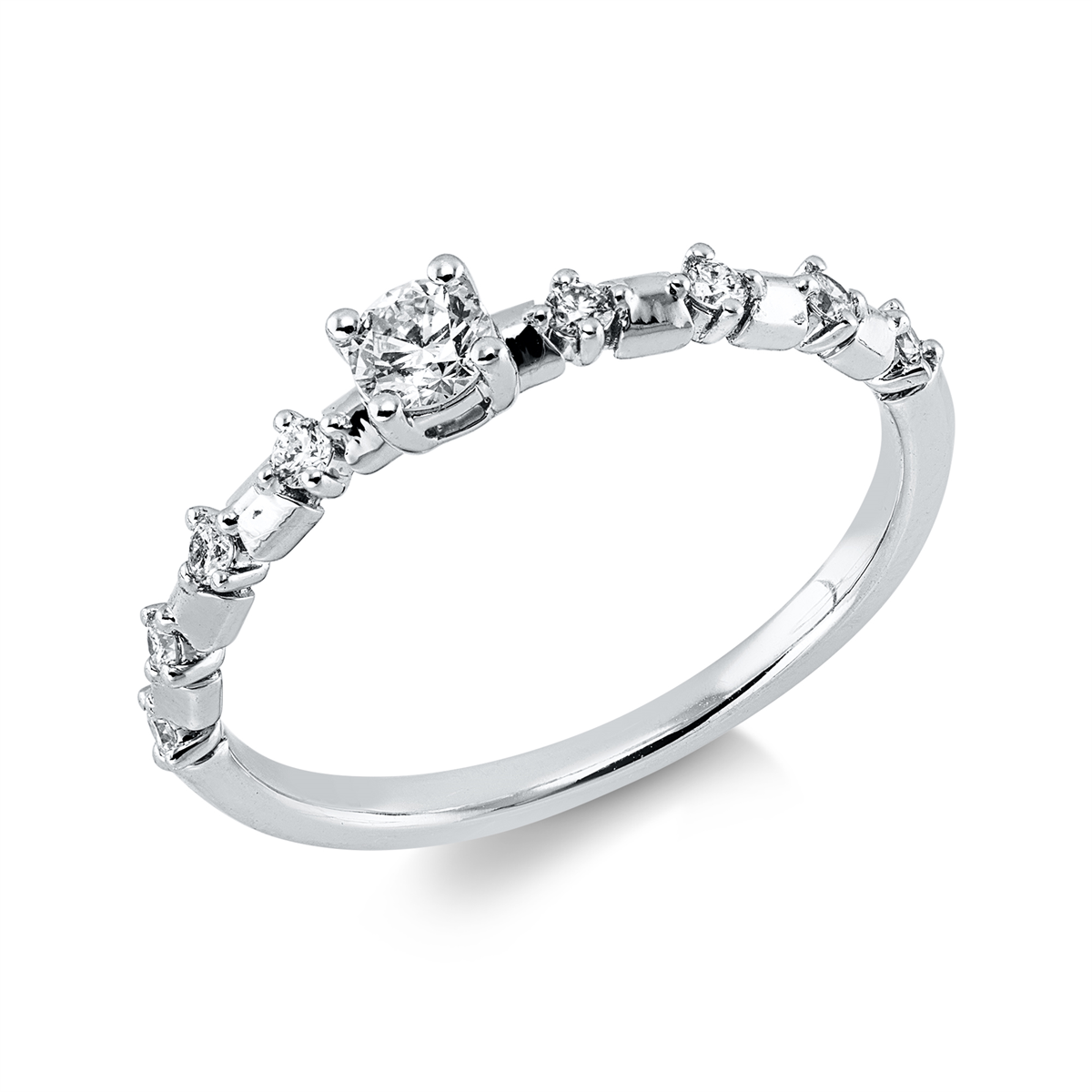 diamond full cut  modern woman ring in white gold