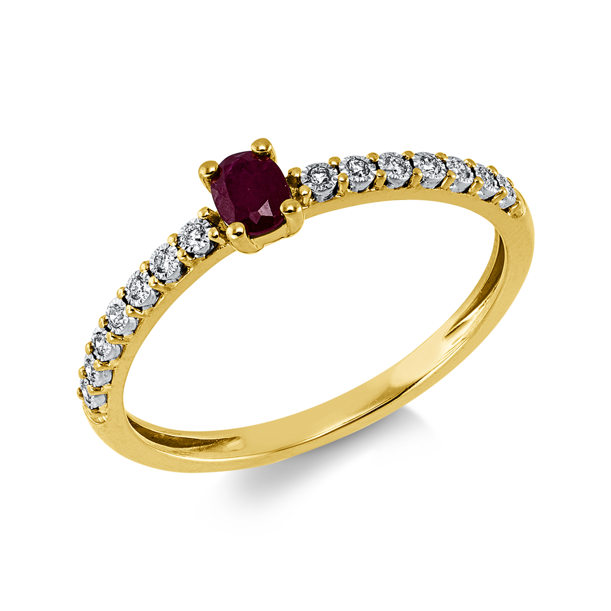diamond full cut ruby colored stone classic ring in yellow gold / white gold