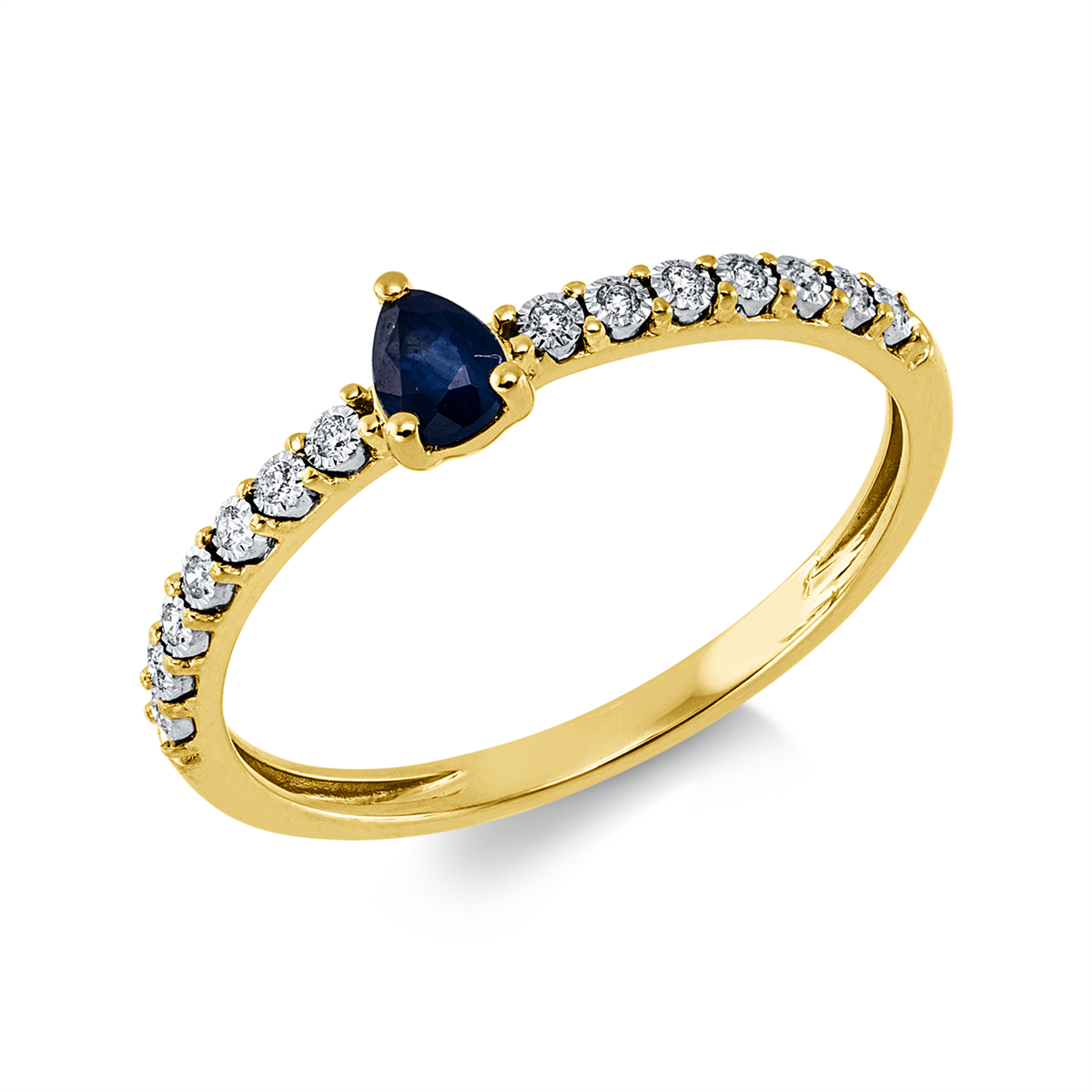diamond full cut sapphire colored stone classic ring in yellow gold / white gold