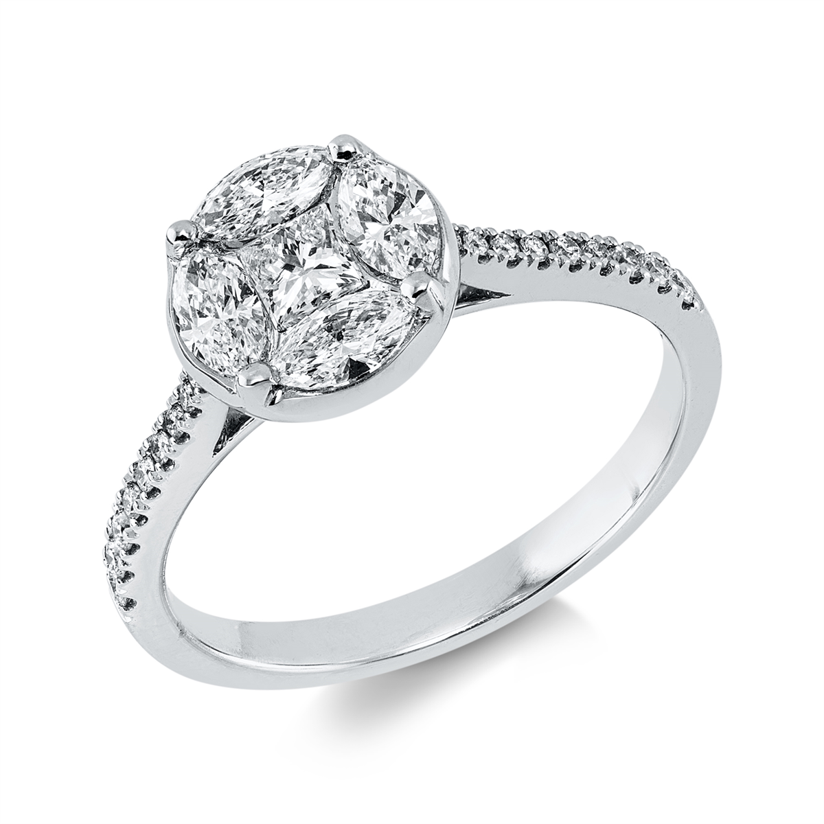 marquise  baguette illusion ring in white gold