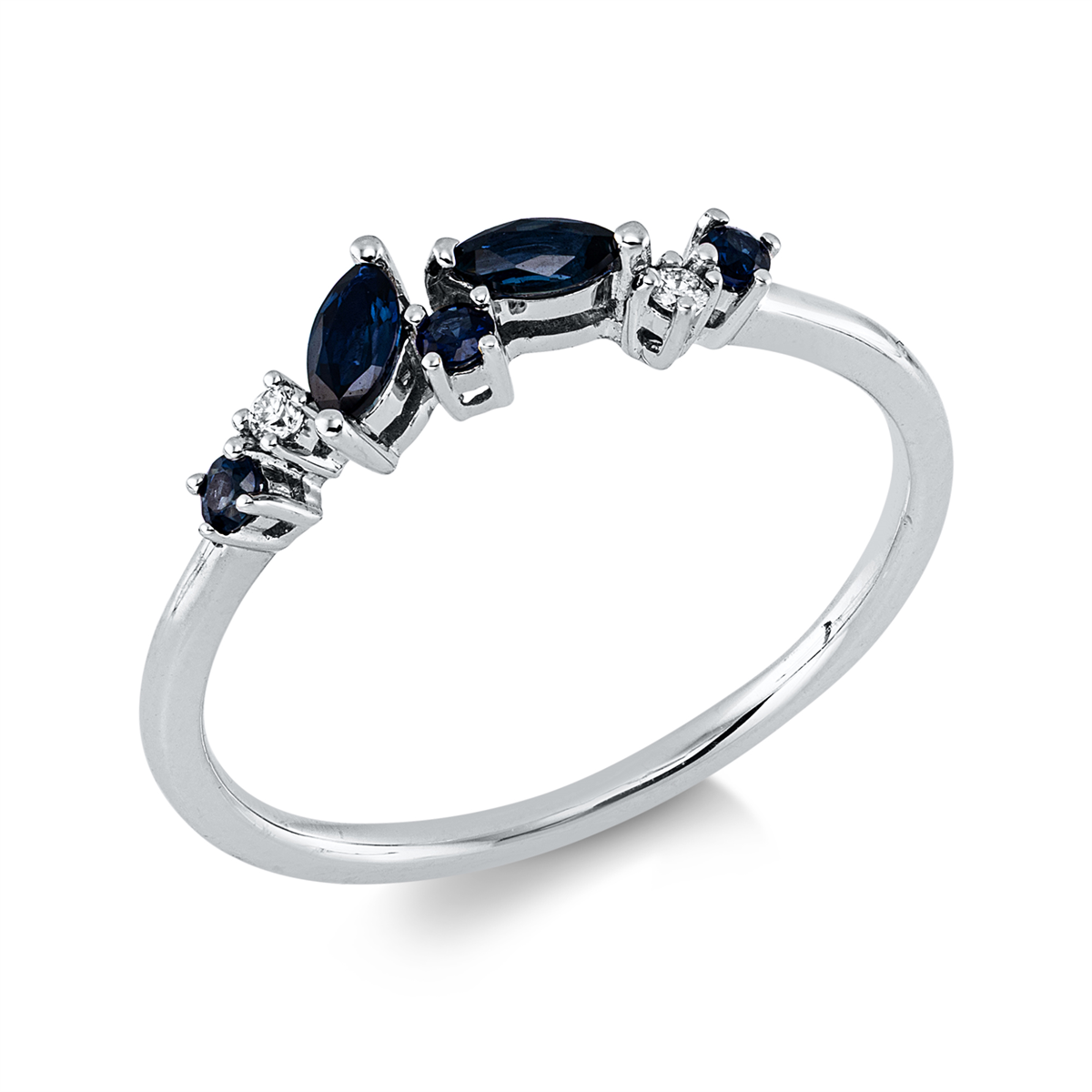 diamond full cut sapphire colored stone classic ring in white gold