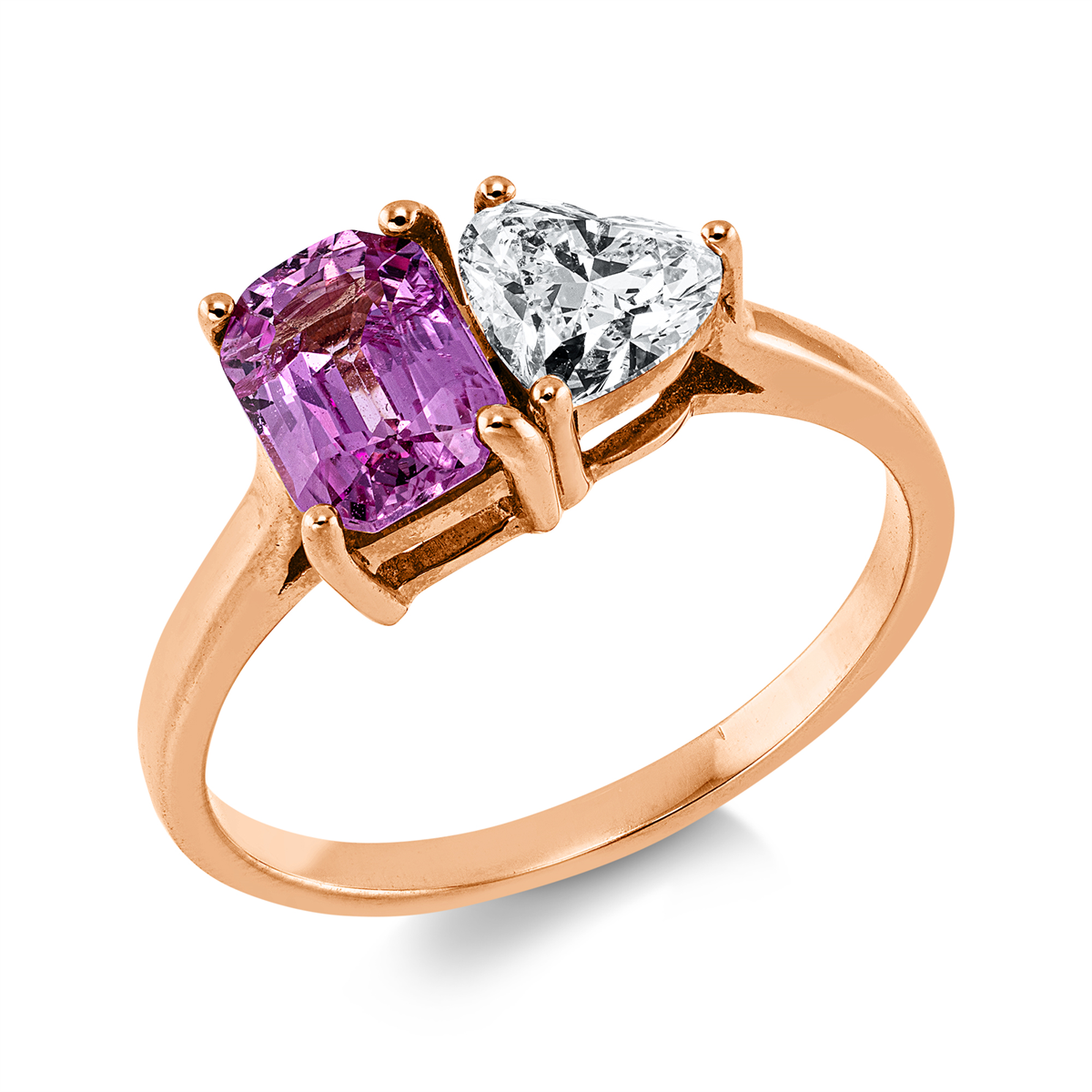 heart shape sapphire colored stone classic ring in red gold