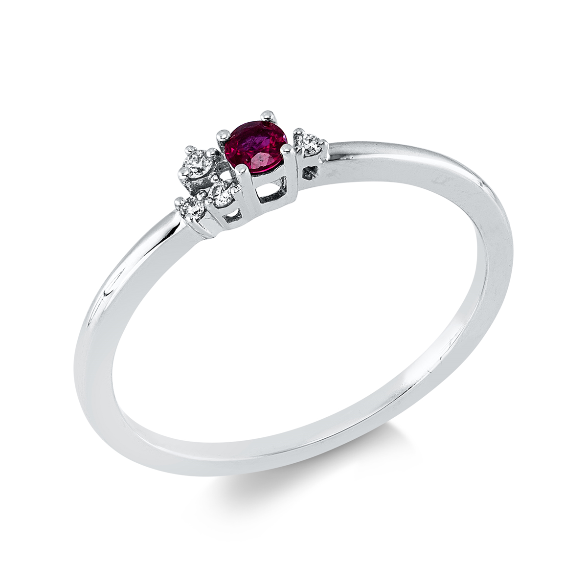 diamond full cut ruby colored stone classic ring in white gold