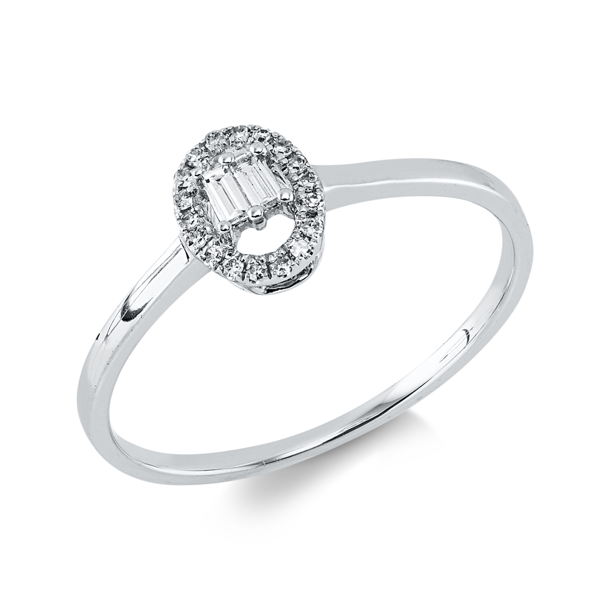 diamond single cut  baguette illusion ring in white gold