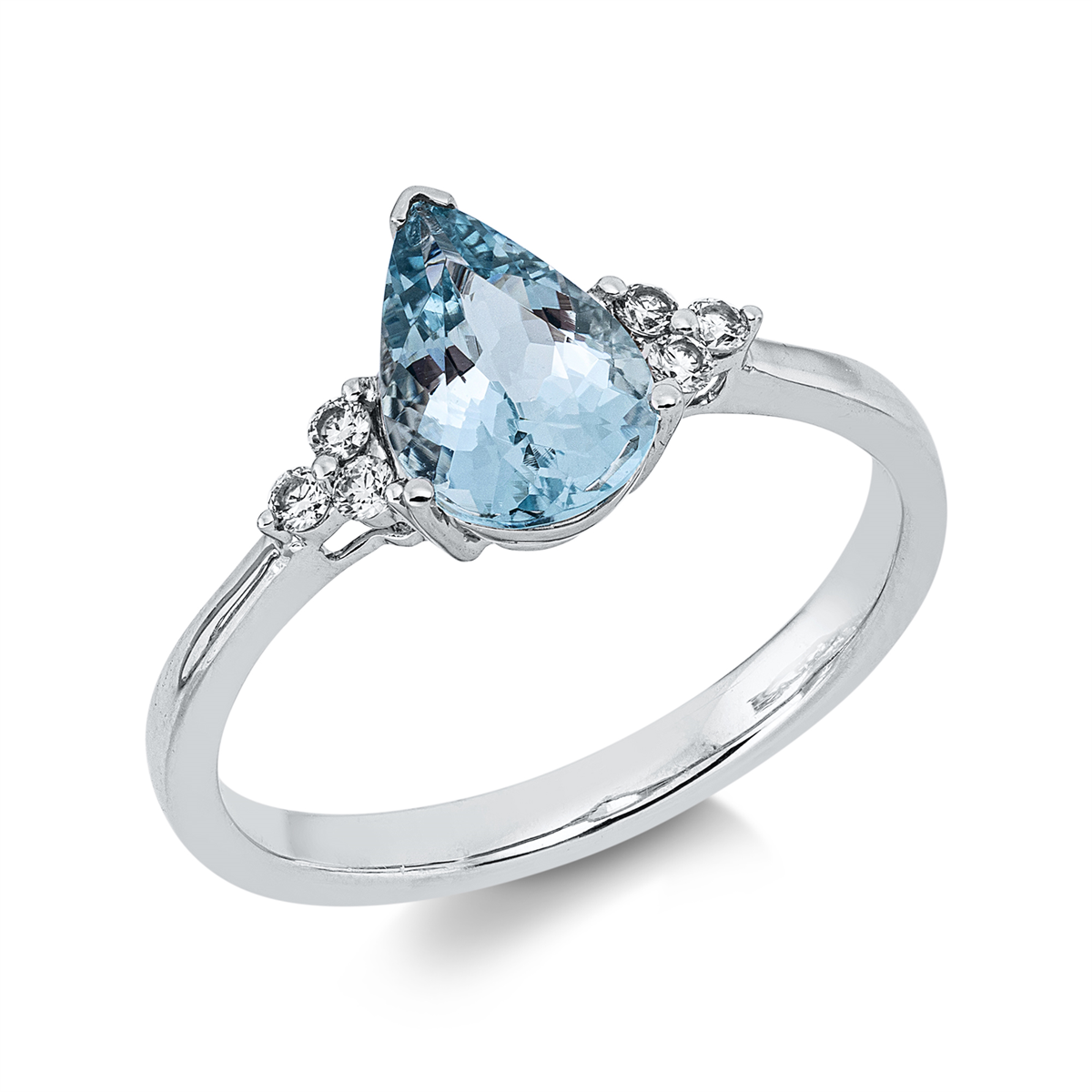 diamond full cut aquamarine colored stone classic ring in white gold