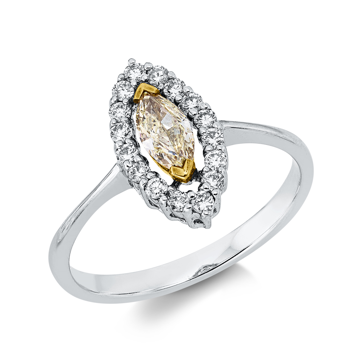 diamond full cut  fancy colored diamond ring in white gold / yellow gold