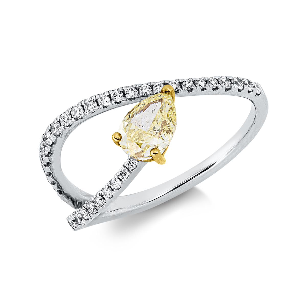 diamond full cut  fancy colored diamond ring in white gold / yellow gold