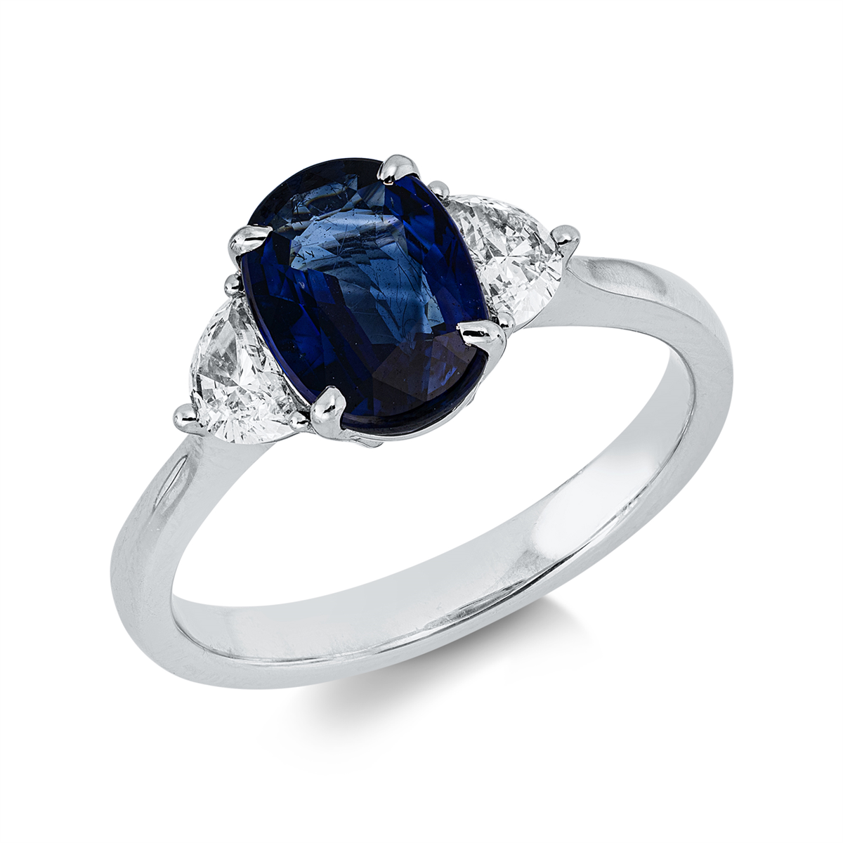 half-moon cut sapphire colored stone classic ring in white gold