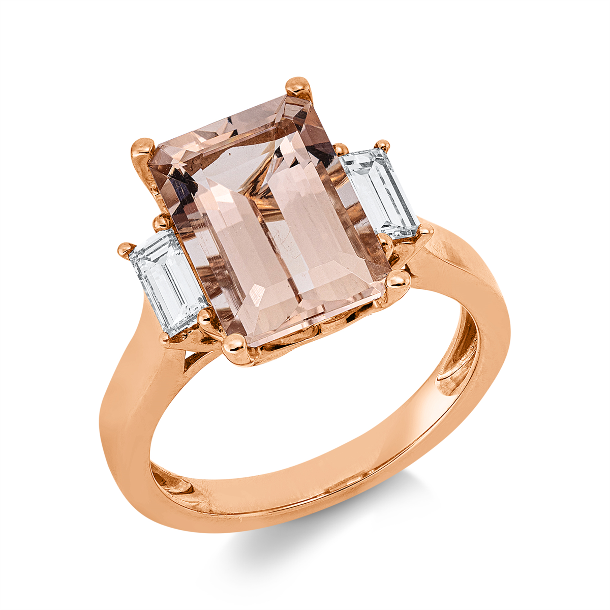 baguette morganite colored stone classic ring in red gold
