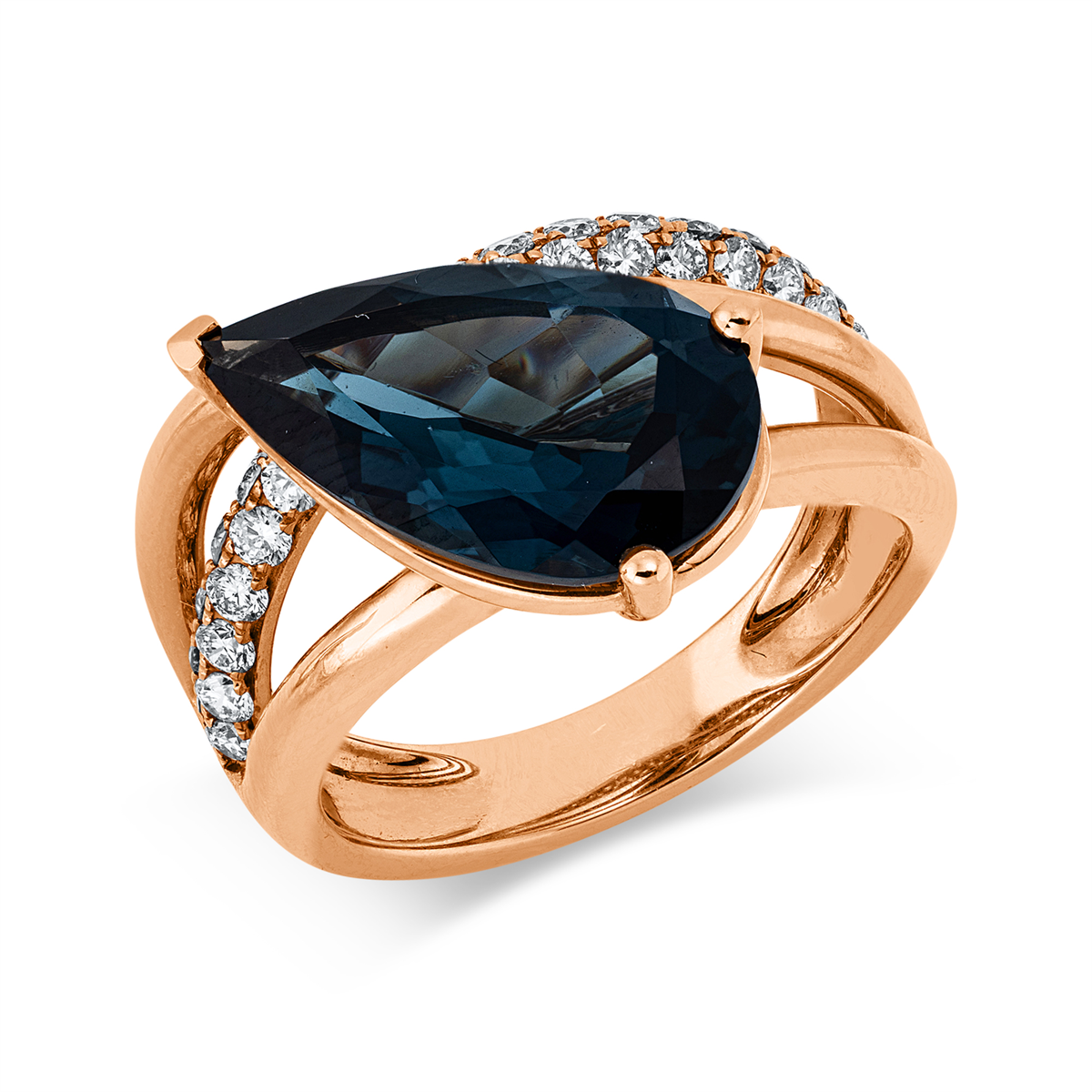 diamond full cut topaz colored stone fashion ring in red gold